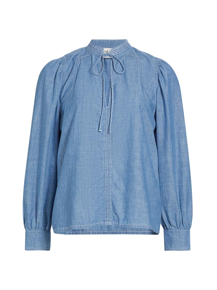 ba&sh Kuka Cotton Chambray Tieneck Blouse | Saks Fifth Avenue