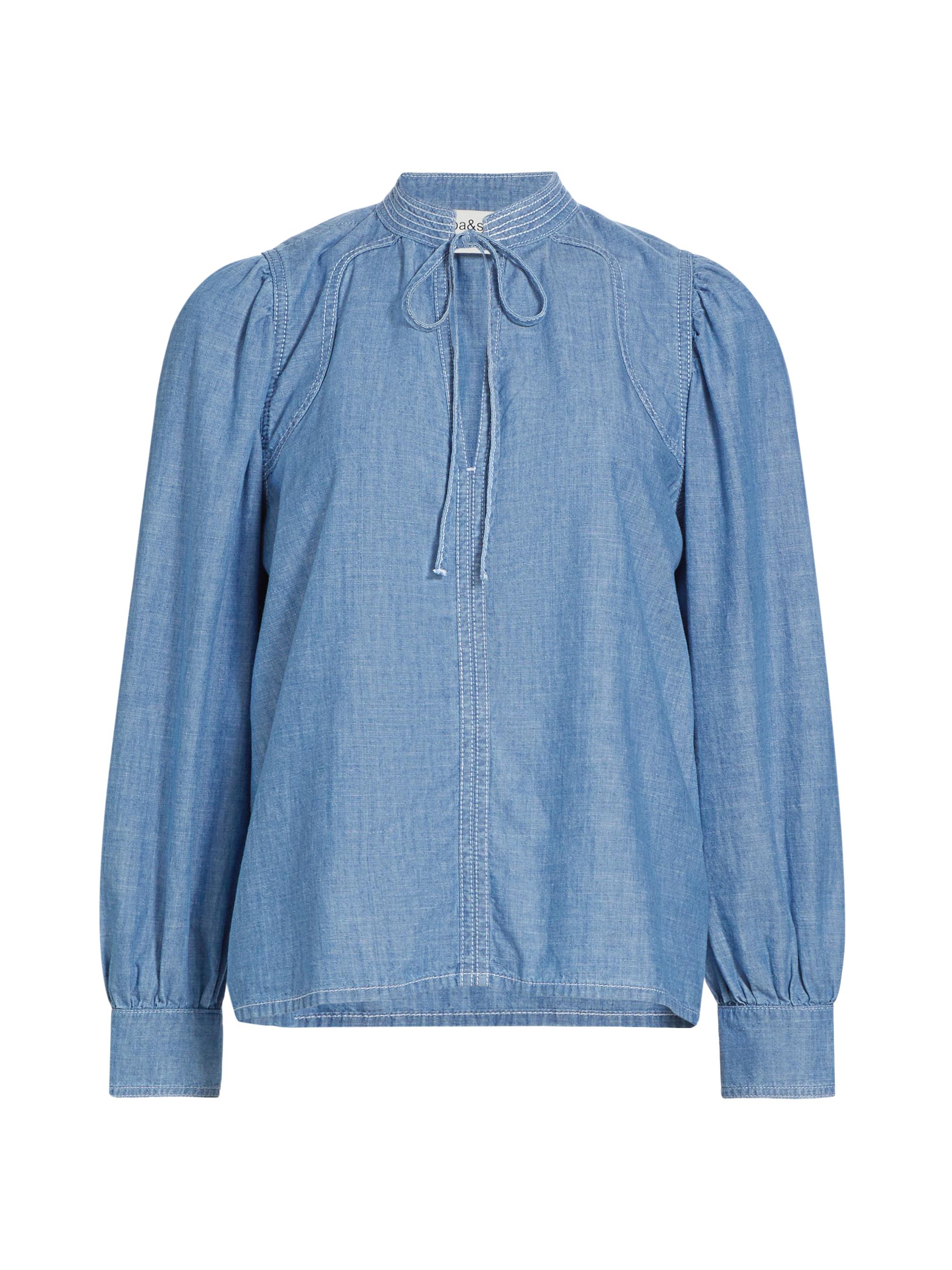 ba & sh Women's Kuka Cotton Chambray Tieneck Blouse - Light Blue