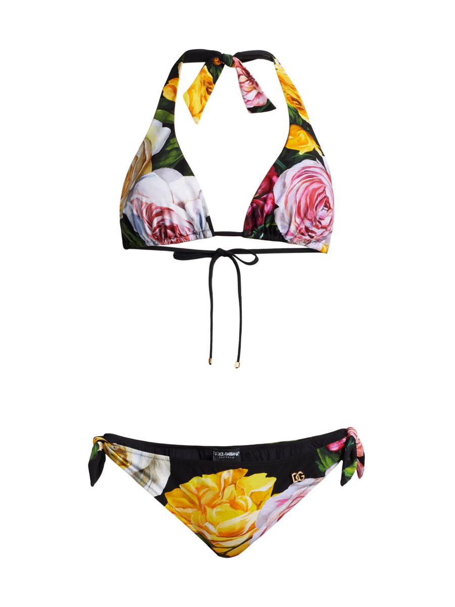 Dolce & Gabbana Women's Mixed Florals Tie Bikini In Peonie Rose Nero