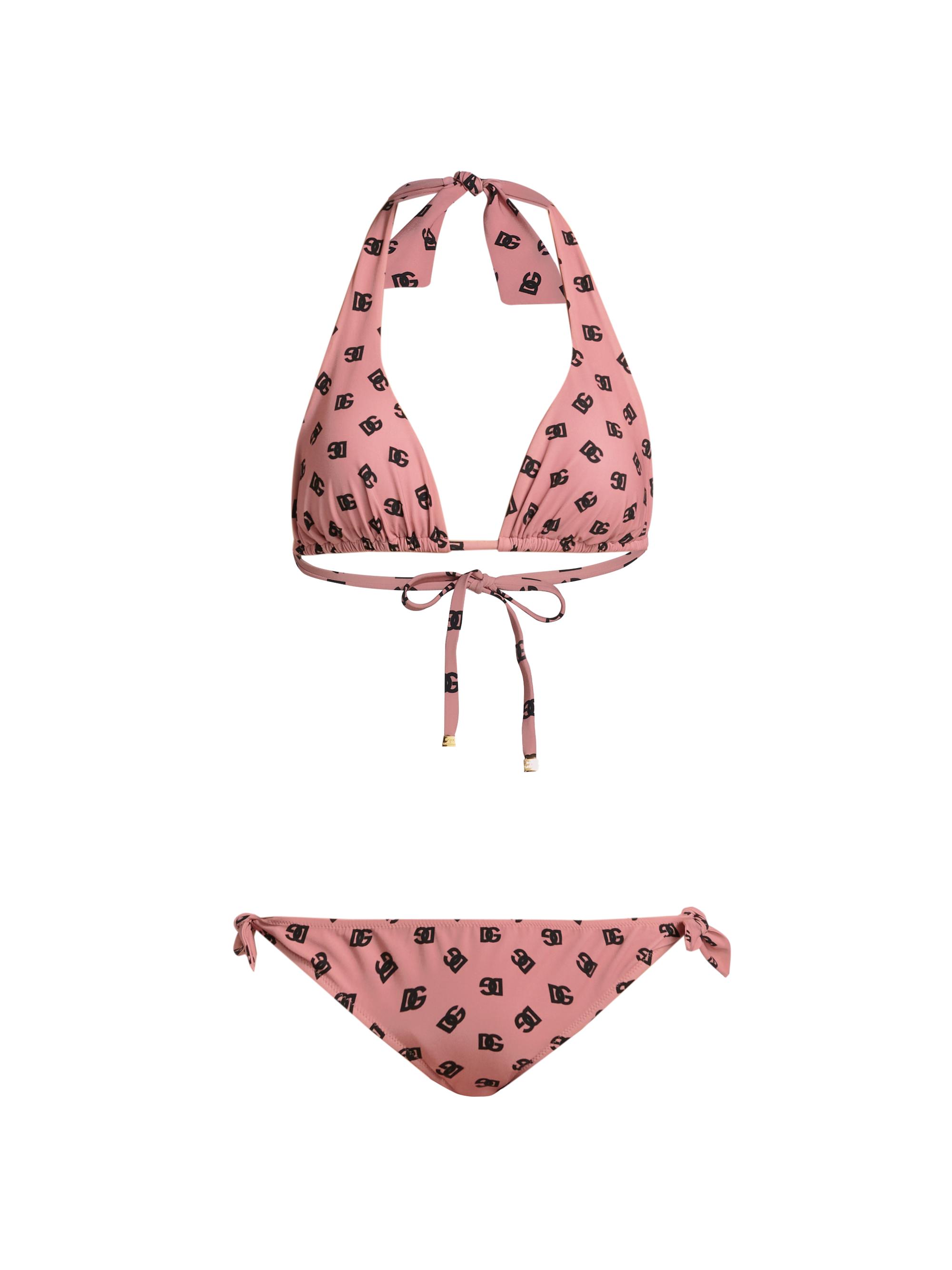 Dolce & Gabbana Women's DG Logo Padded Triangle Bikini Set - Nero Rosa