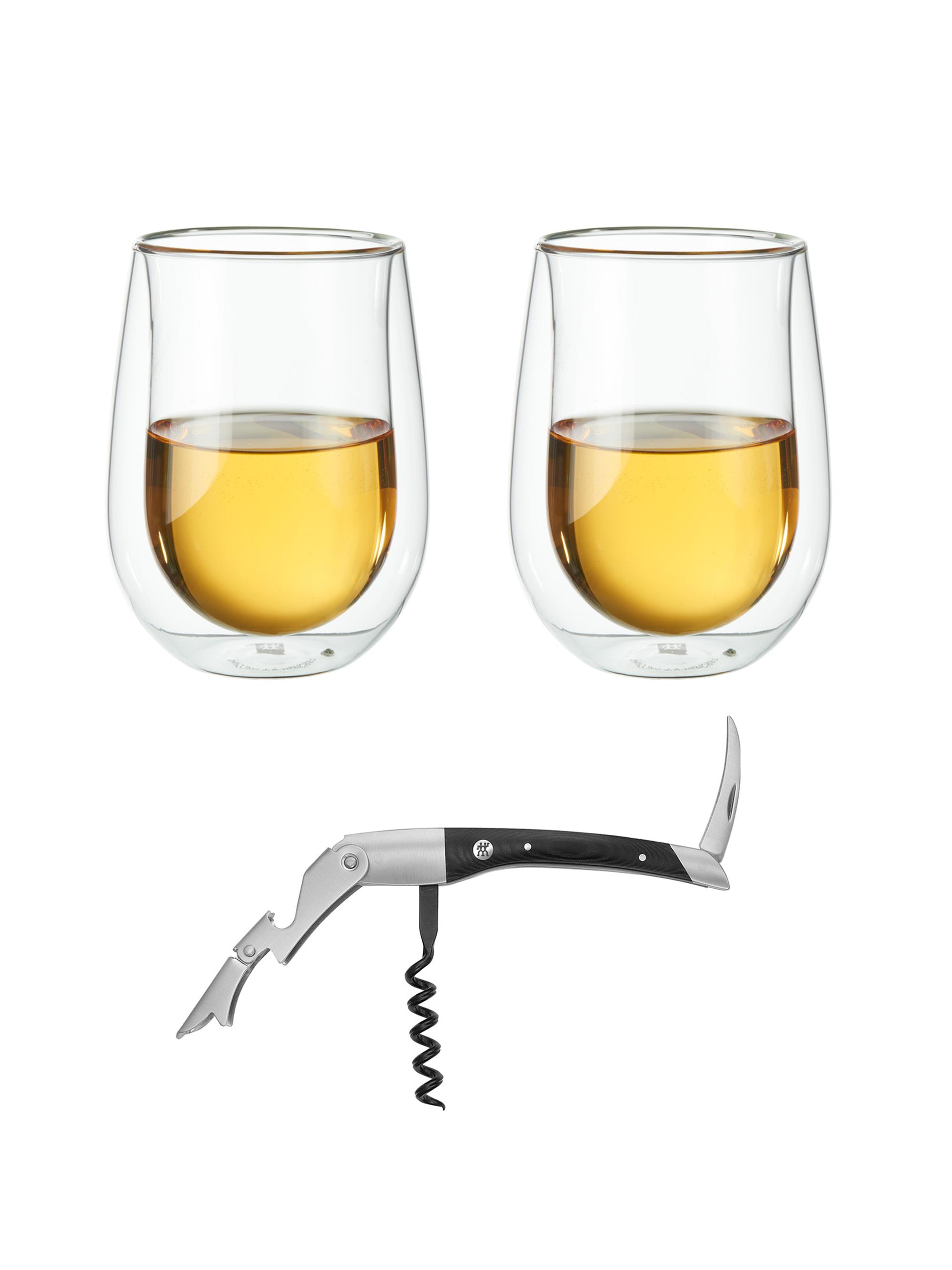 ZWILLING J.A. Henckels Wine Glasses with Waiters Corkscrew 3 Piece Set - Clear