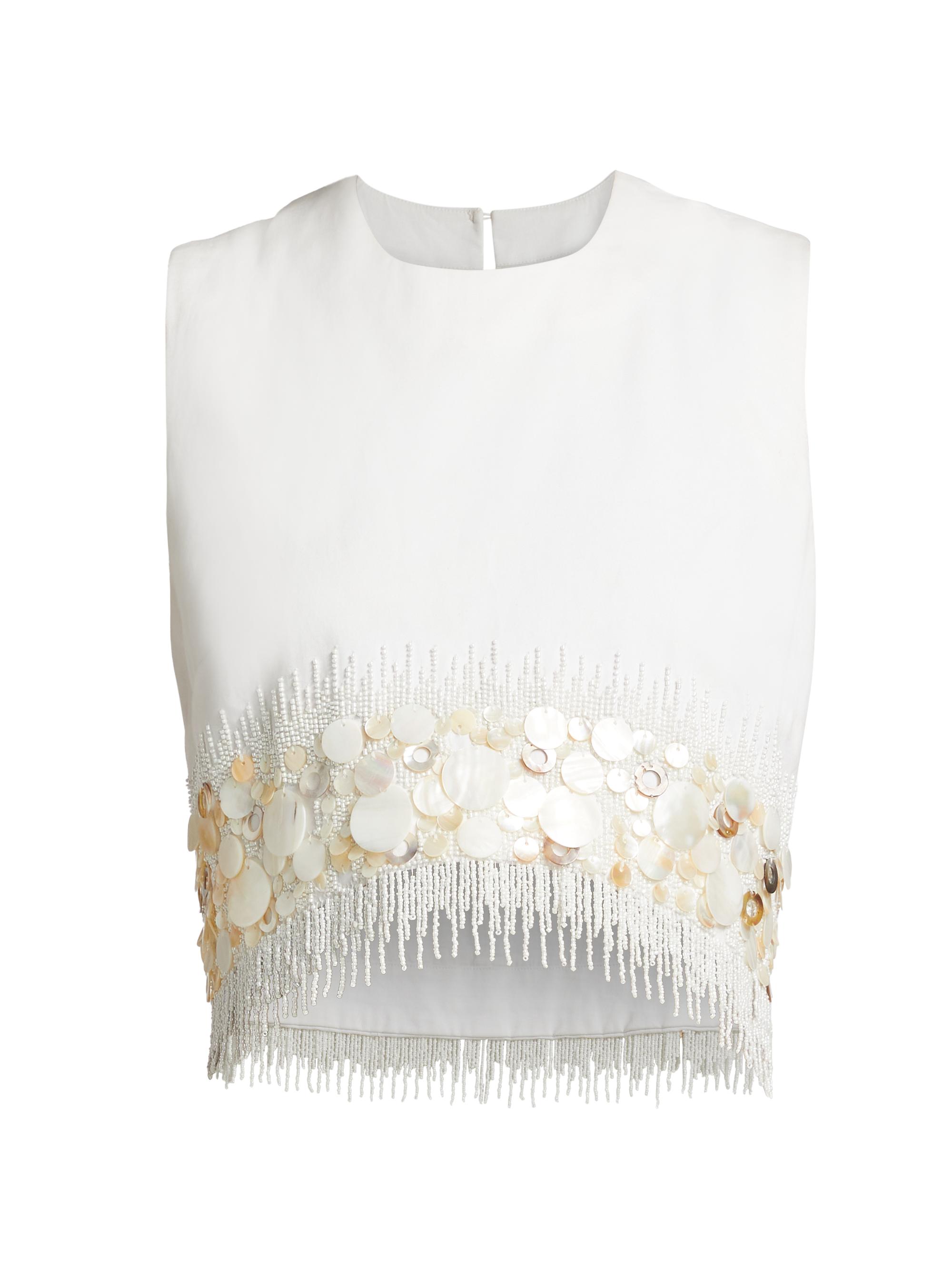 Amur Women's Antonella Embellished Crop Top - Mother Of Pearl