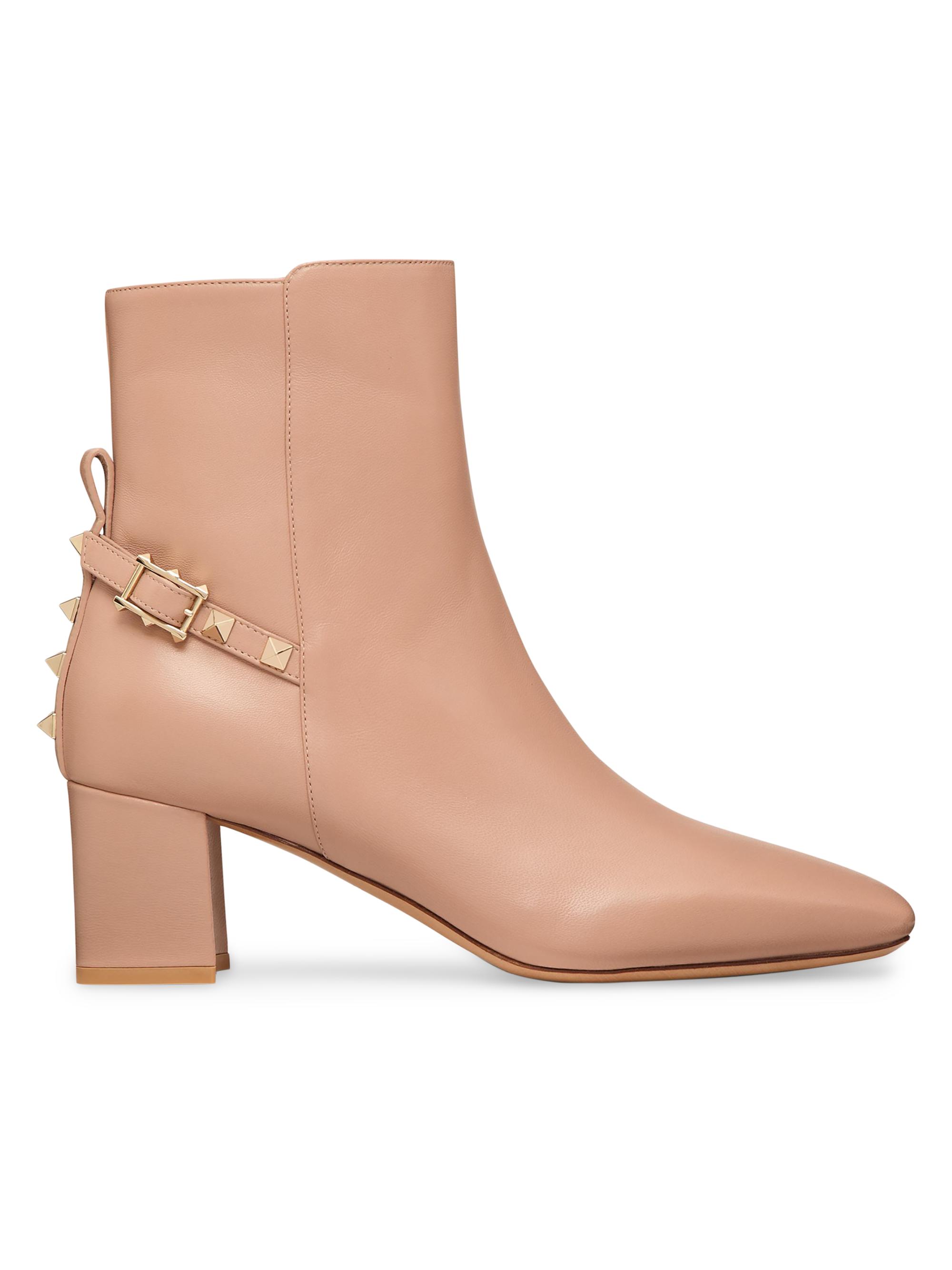 Valentino Garavani Rockstud Leather Block Heel Booties | Saks