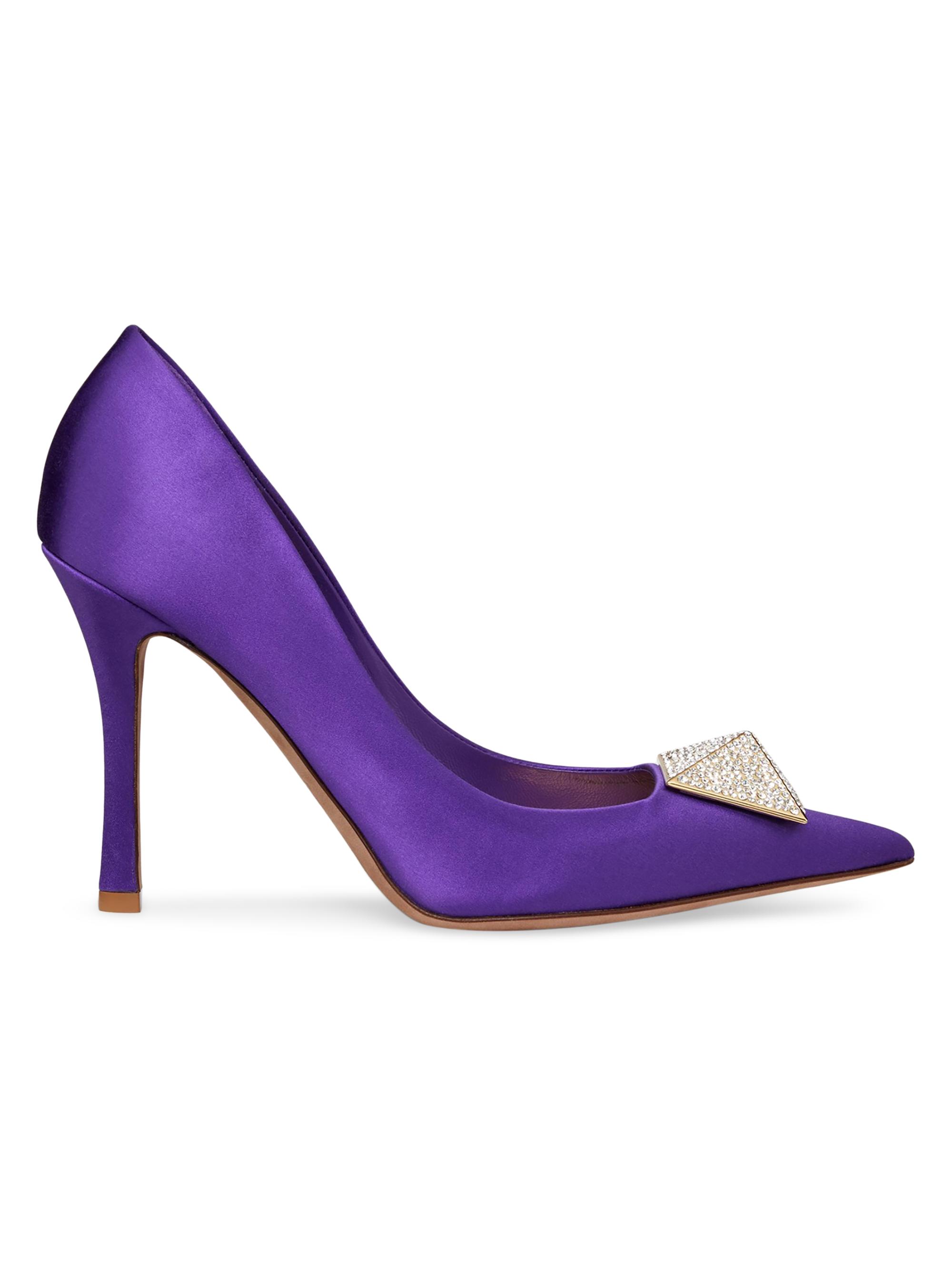 Valentino Garavani Women's One Stud 100MM Satin Pumps with Stud and Crystals - Electric Violet