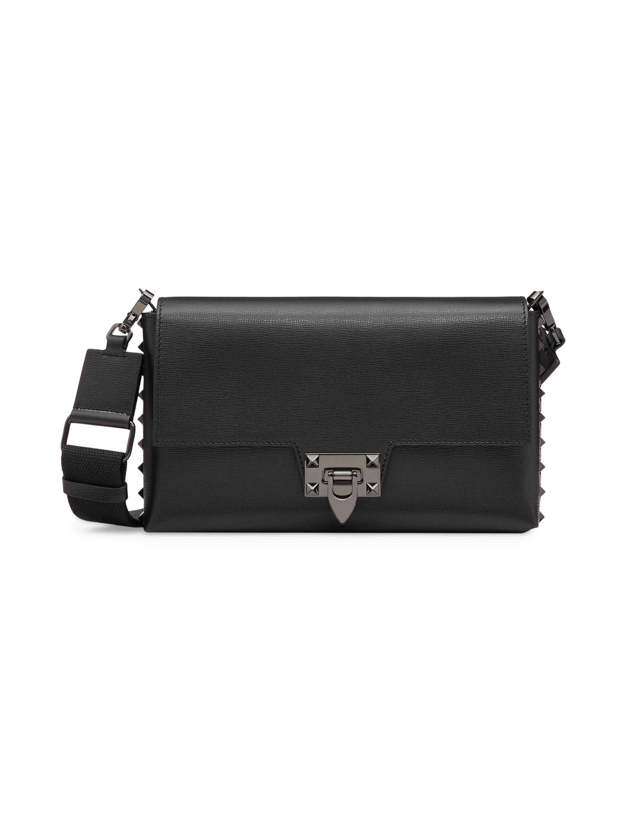 Valentino Garavani Men's Rockstud Grainy Calfskin Crossbody Bag - Black