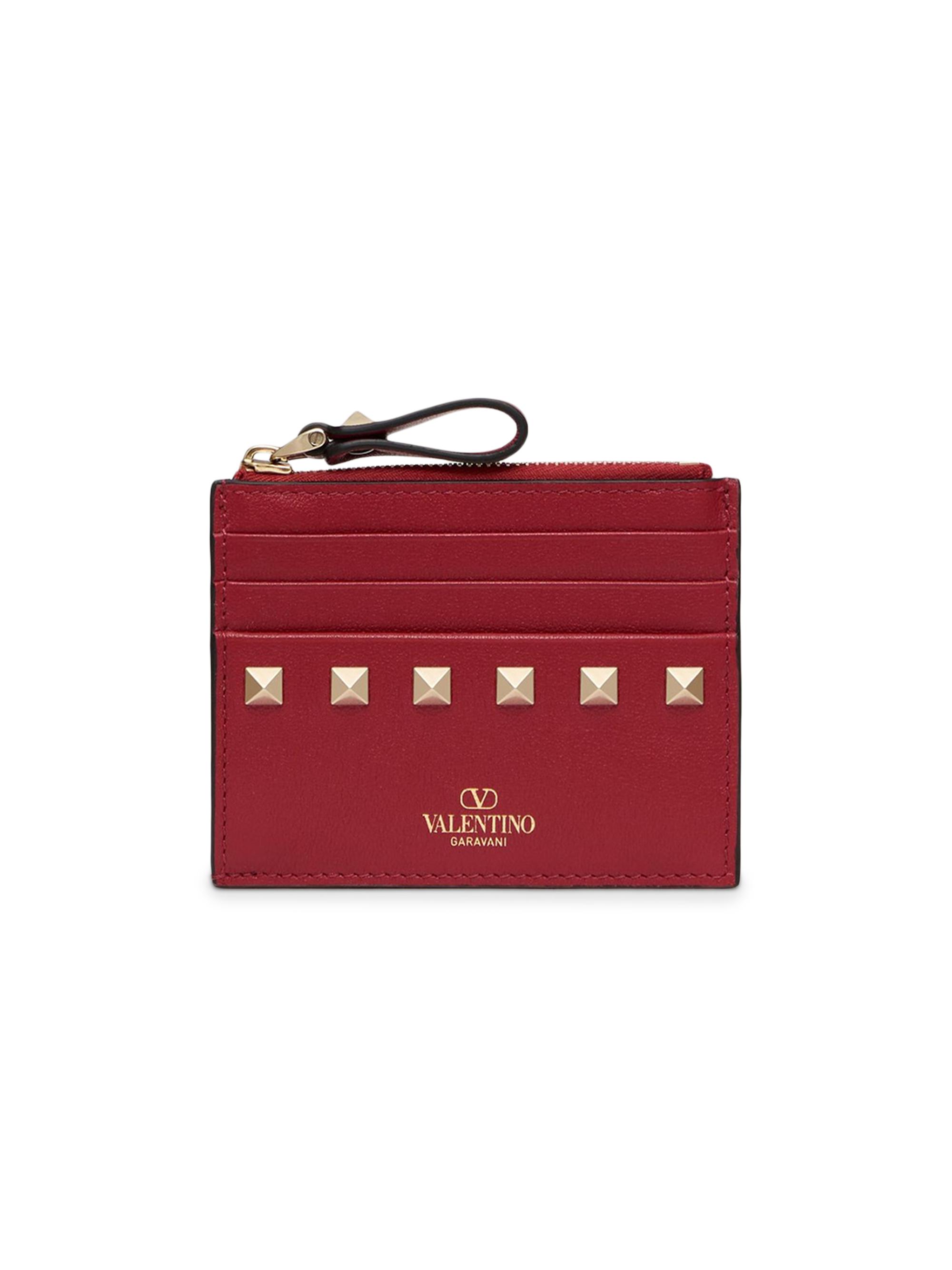 Valentino Garavani Women's Rockstud Calfskin Cardholder with Zipper - Rosso Red