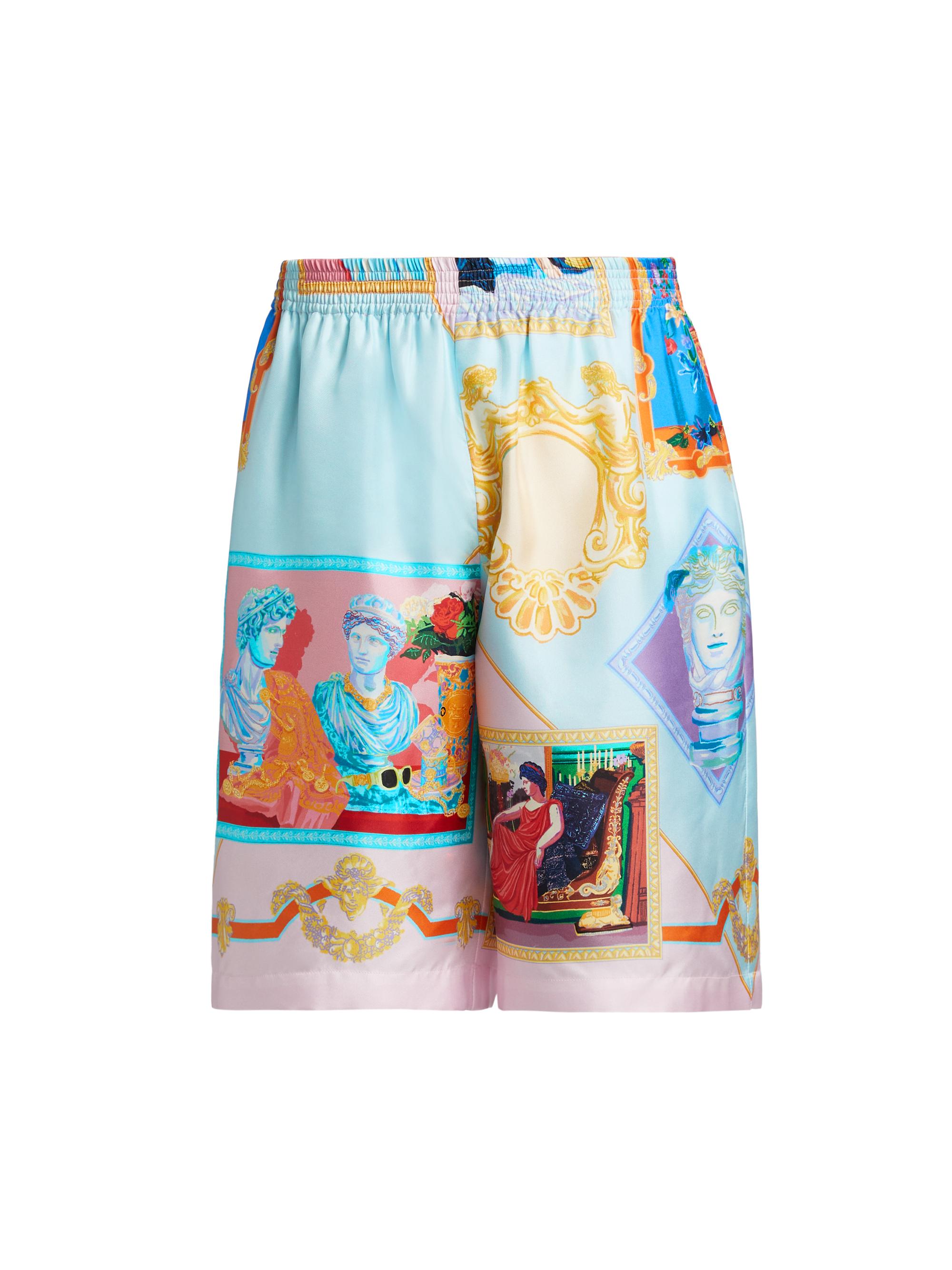 Versace Men's Gallery Silk Twill Shorts - Pastel Blue Pastel Pink Multi