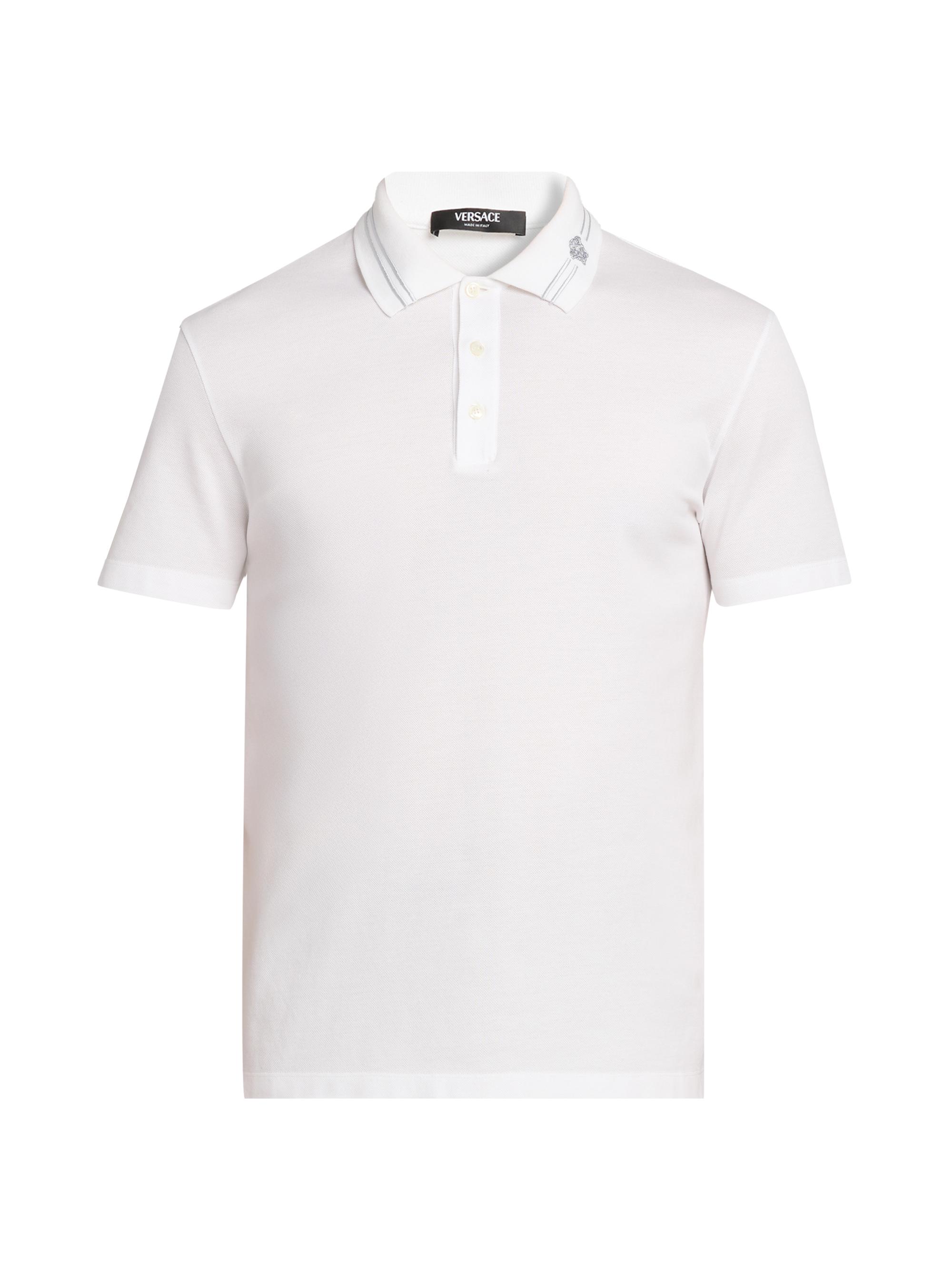 Versace Men's Medusa Embroidered Pique Polo Shirt - Optical White