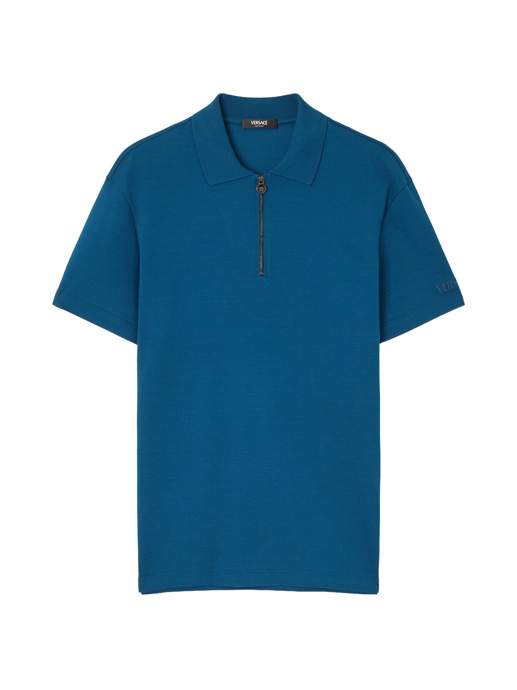 Versace Men's Embroidered Quarter-Zip Polo Shirt - Navy Blue