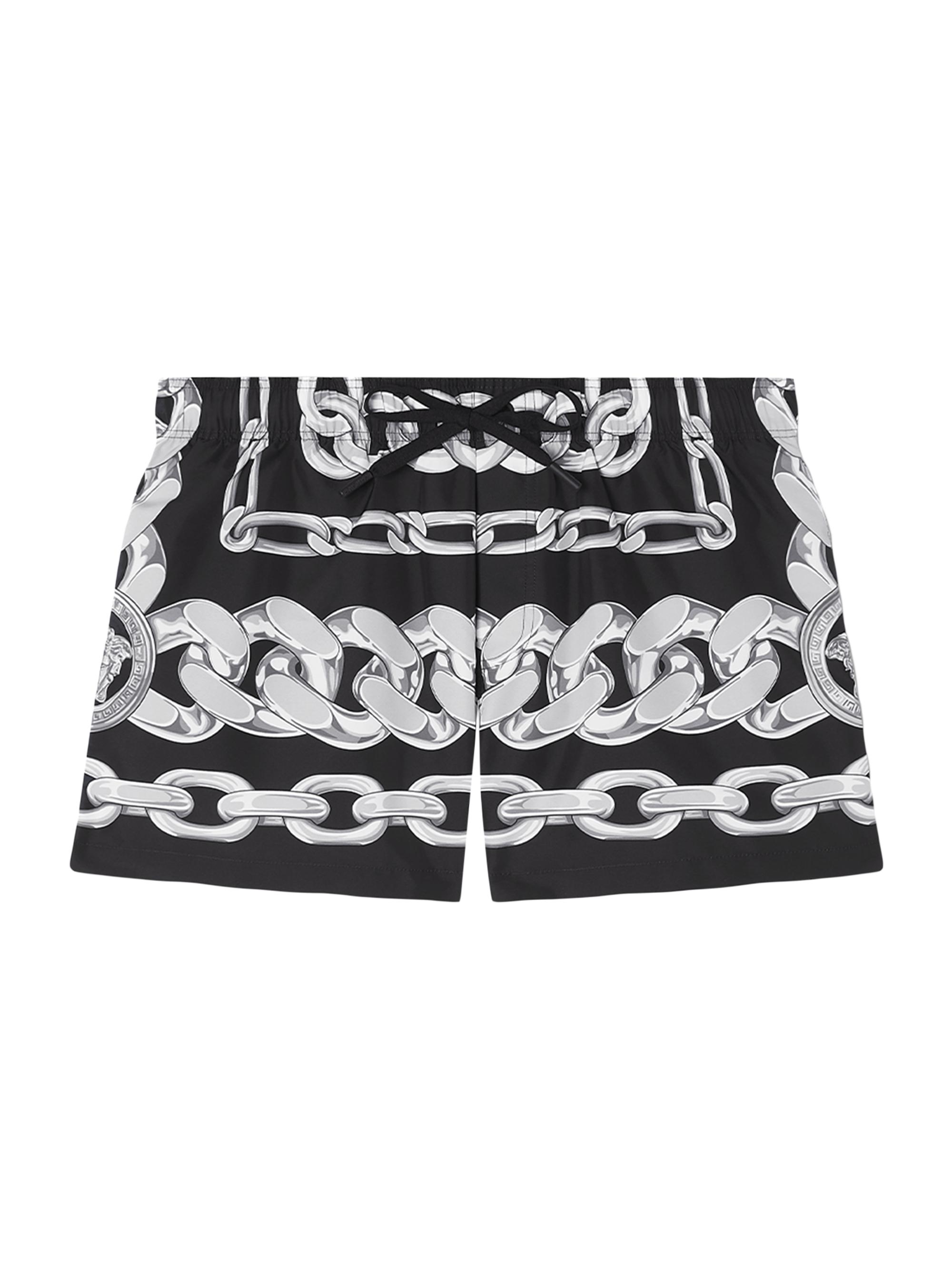 Versace Men's Medusa Chains Print Swim Shorts - Black Silver