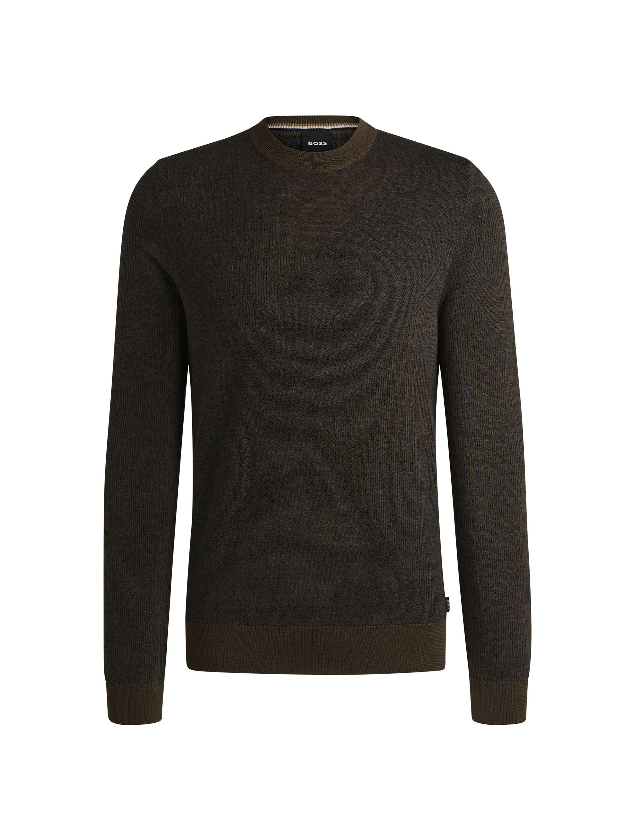 BOSS Men's Virgin-Wool Sweater with Two-Tone Jacquard Pattern - Olive