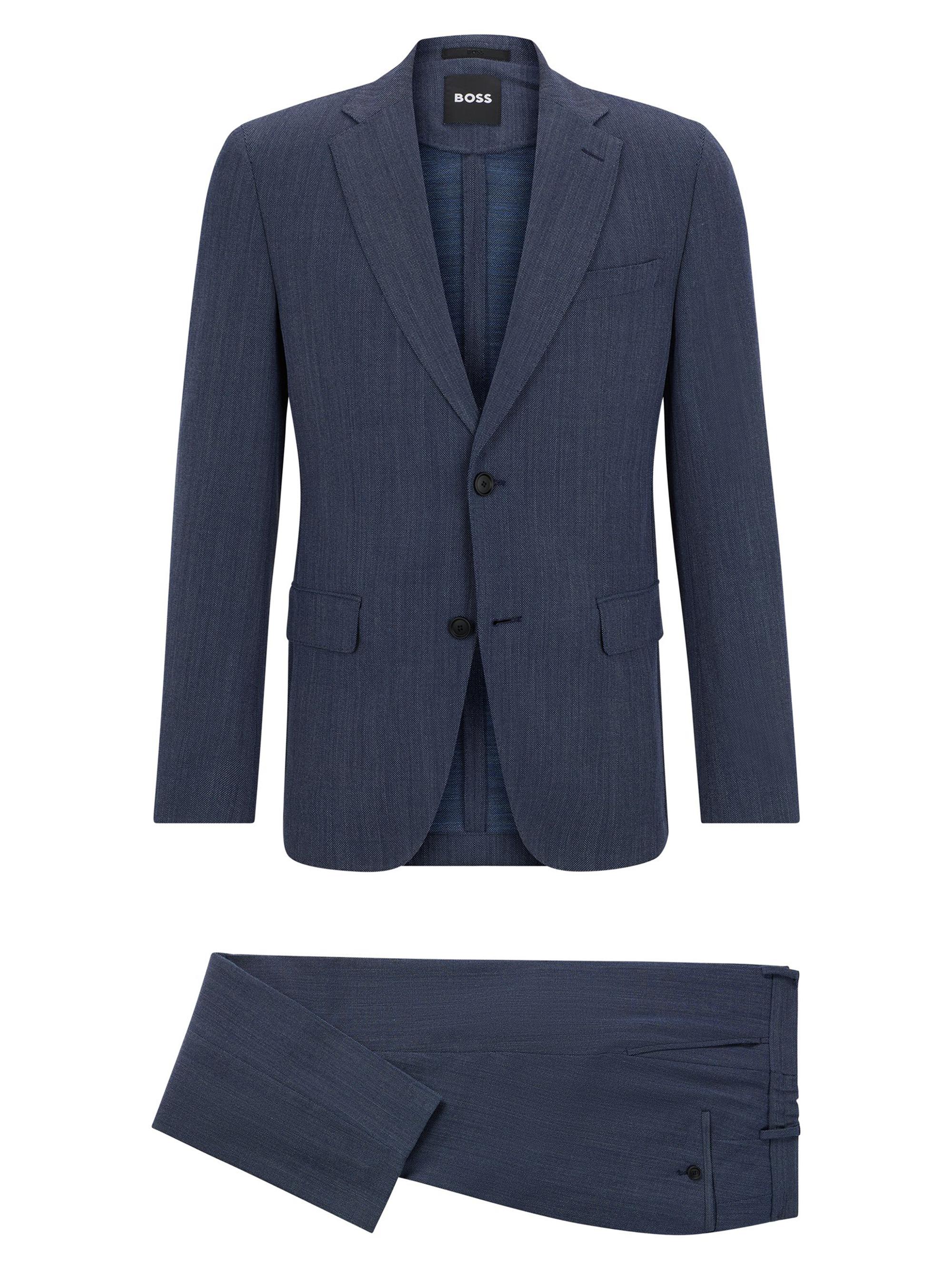BOSS Men's Slim-Fit Suit in Micro-Patterned Performance Fabric - Dark Blue