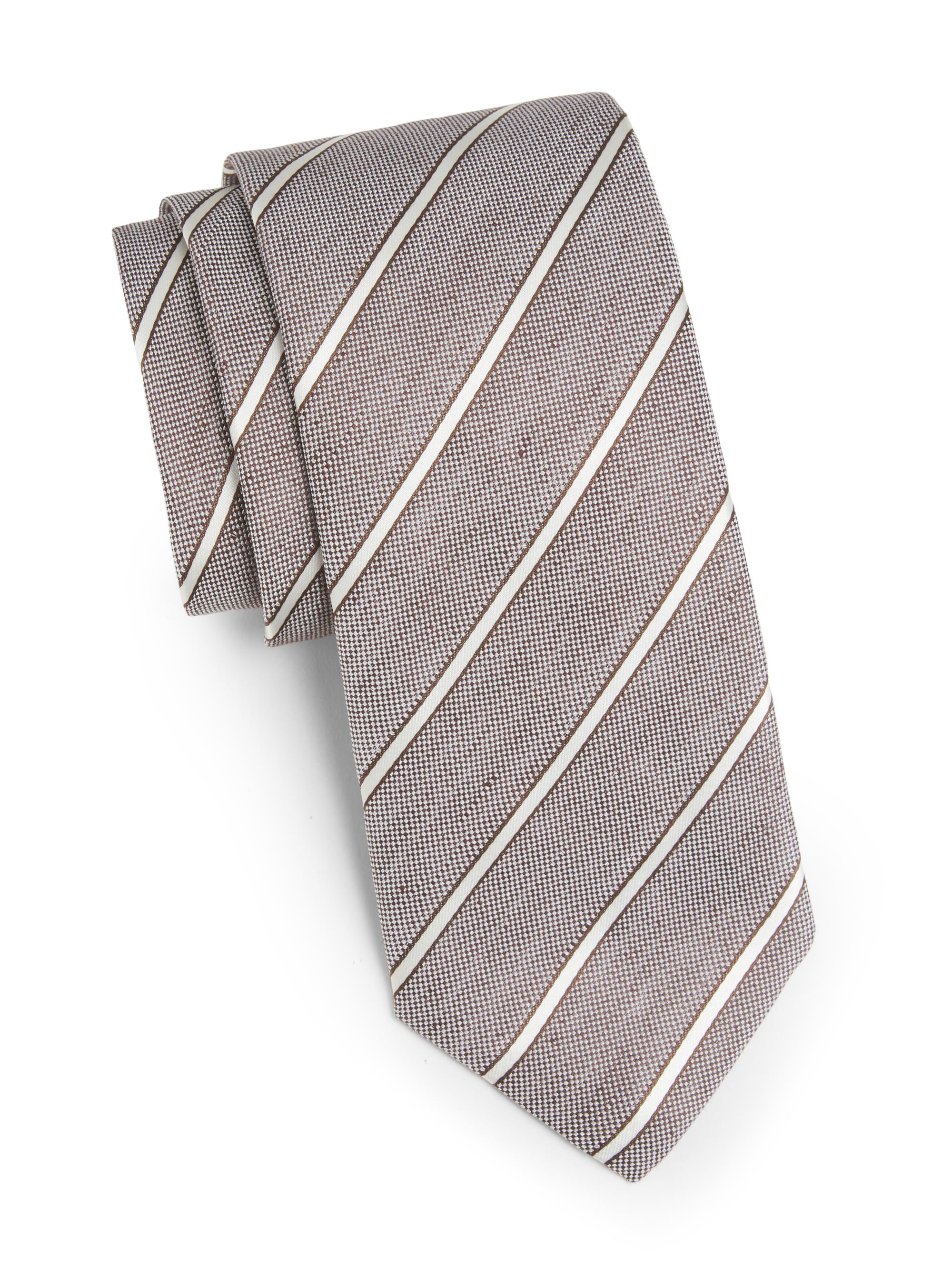 Canali Men's Striped Linen-Silk Tie - Light Brown