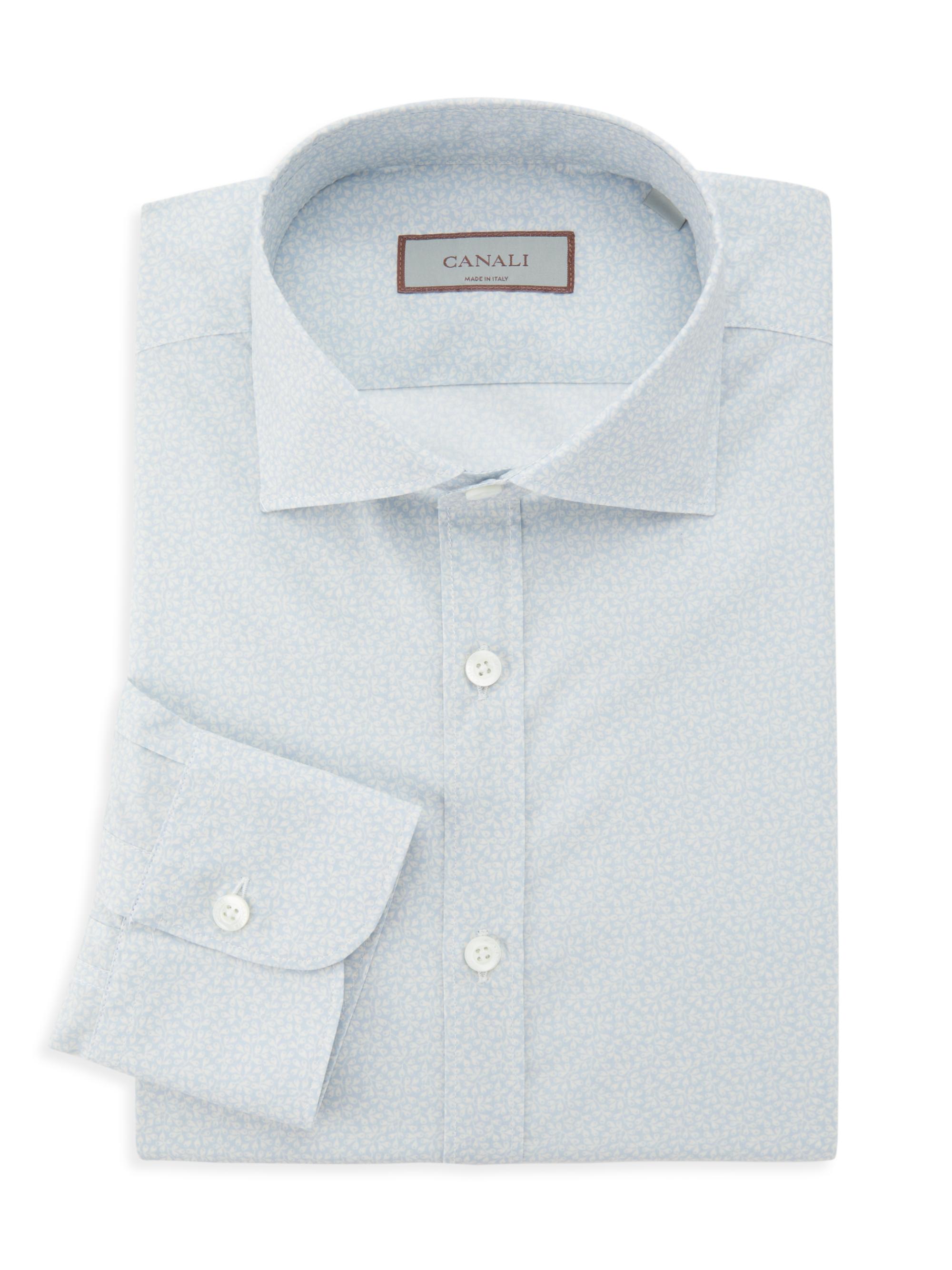 Canali Men's Micro Floral Modern-Fit Shirt - Light Blue