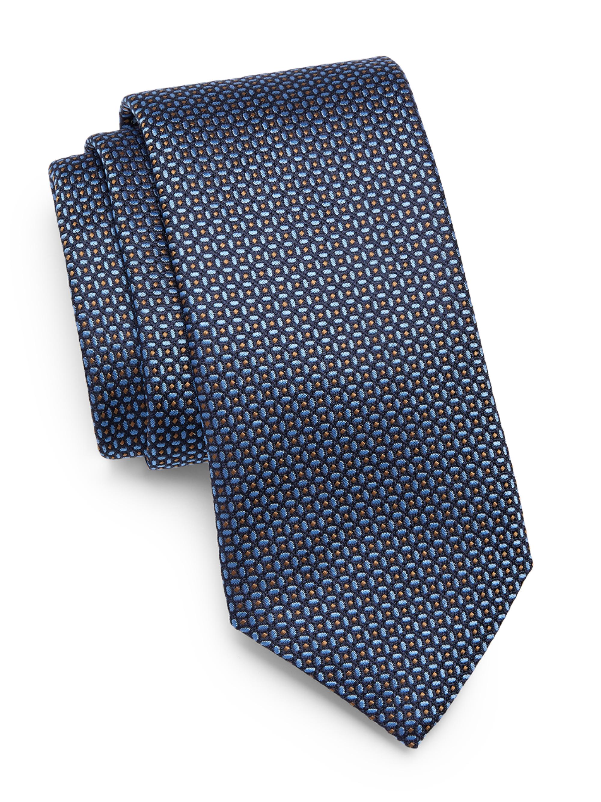 Canali Men's Neat Geometric Silk Tie - Blue