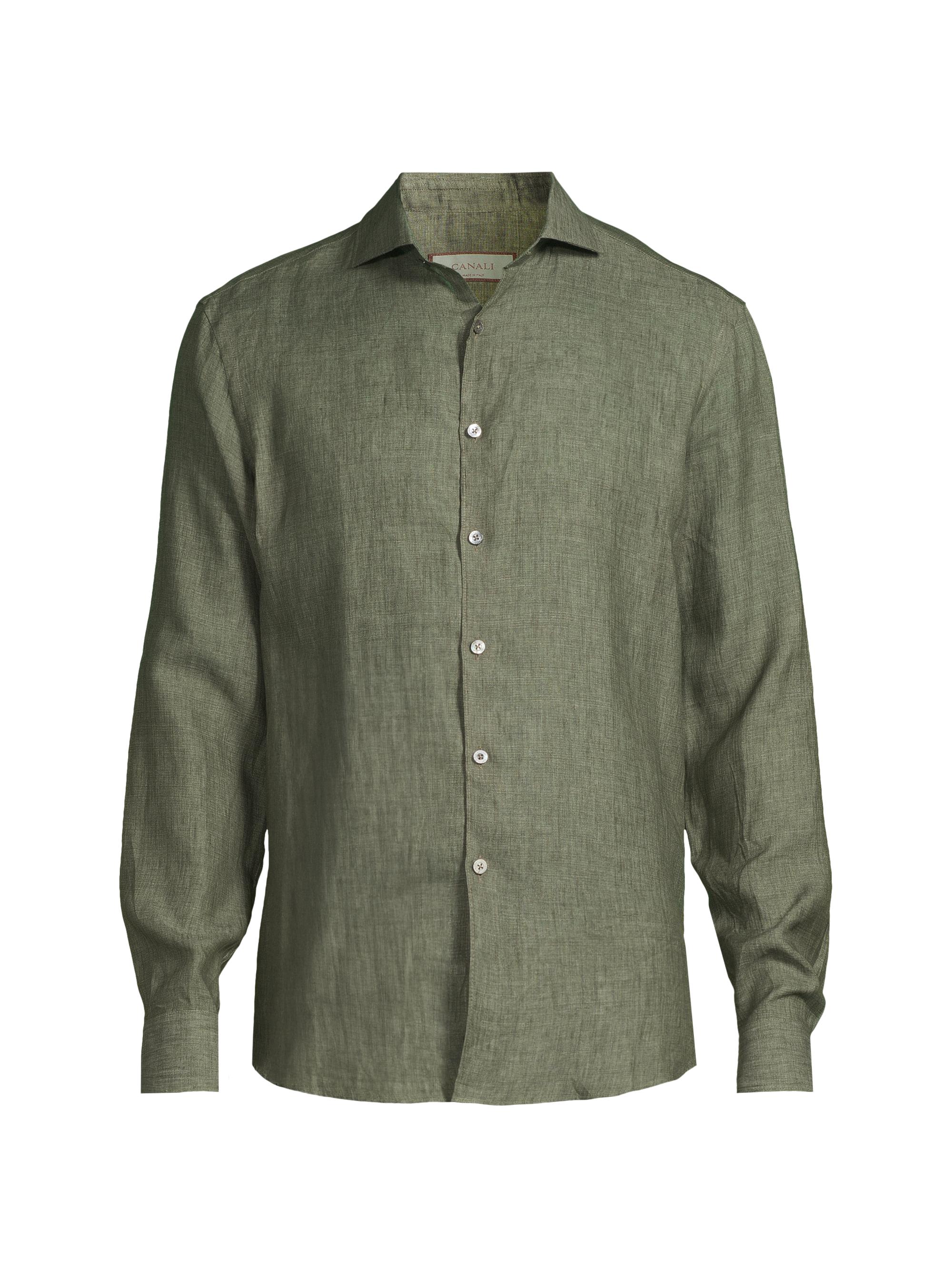Canali Men's Linen Sport Shirt - Green