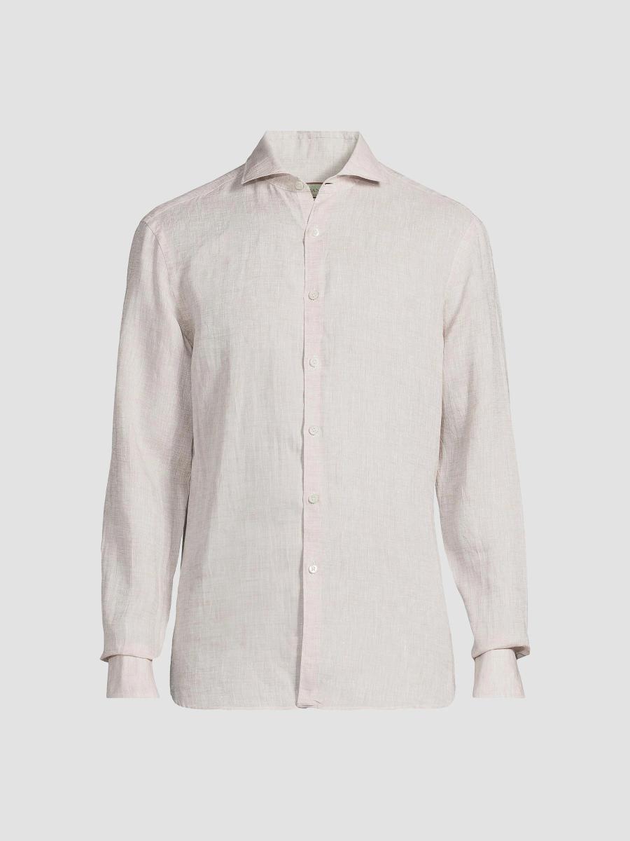 Canali Men's Linen Sport Shirt In Brown
