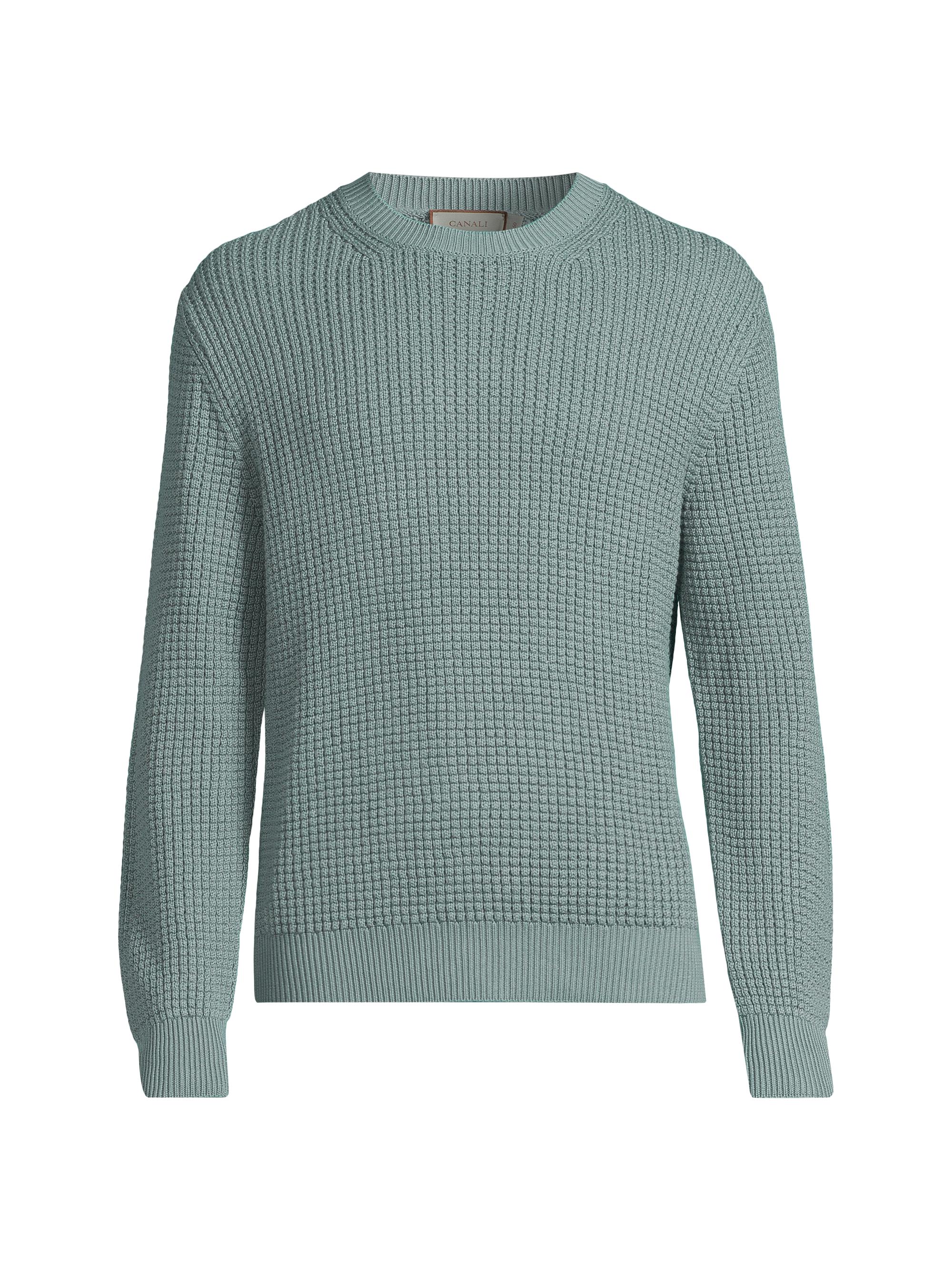 Canali Men's Honeycomb Cotton-Blend Crewneck Sweater - Green