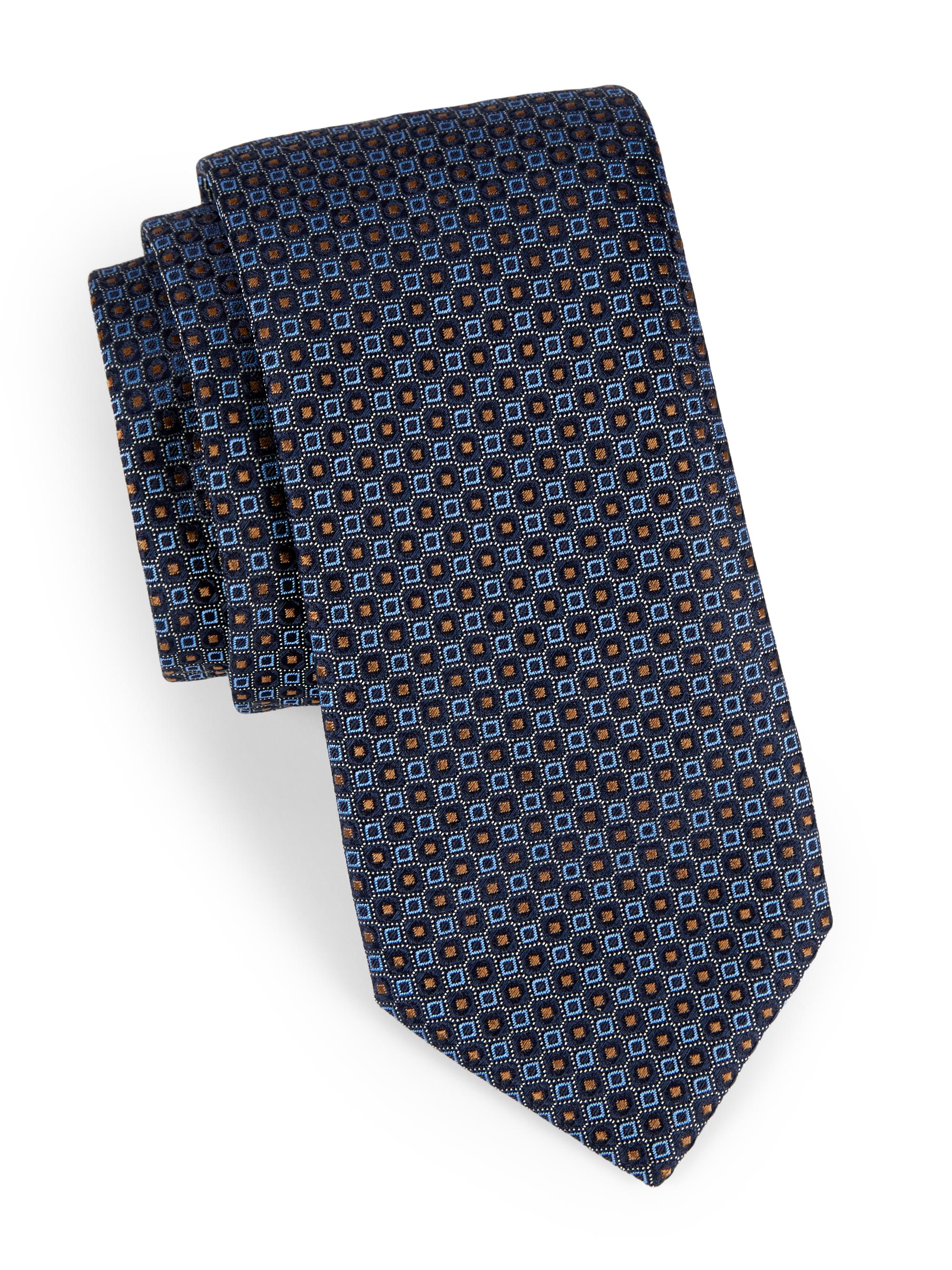 Canali Men's Neat Geometric Silk Tie - Dark Blue