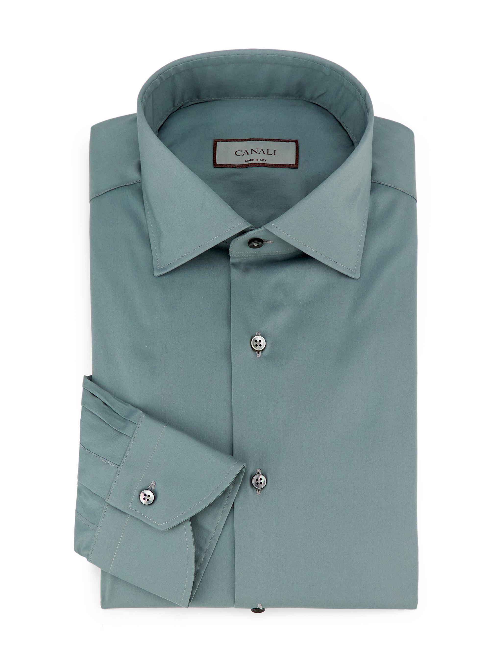 Canali Men's Solid Cotton Dress Shirt - Green