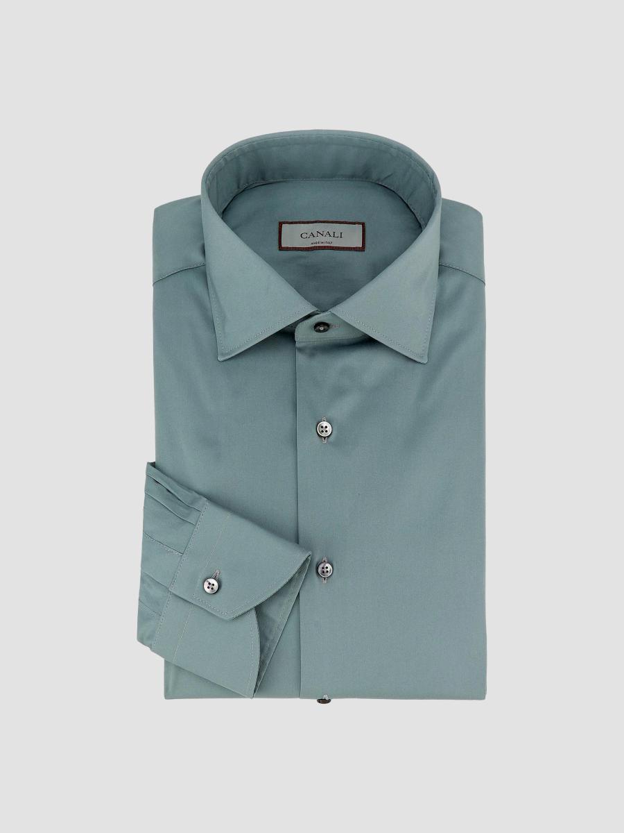 Canali Men's Solid Cotton Dress Shirt In Green