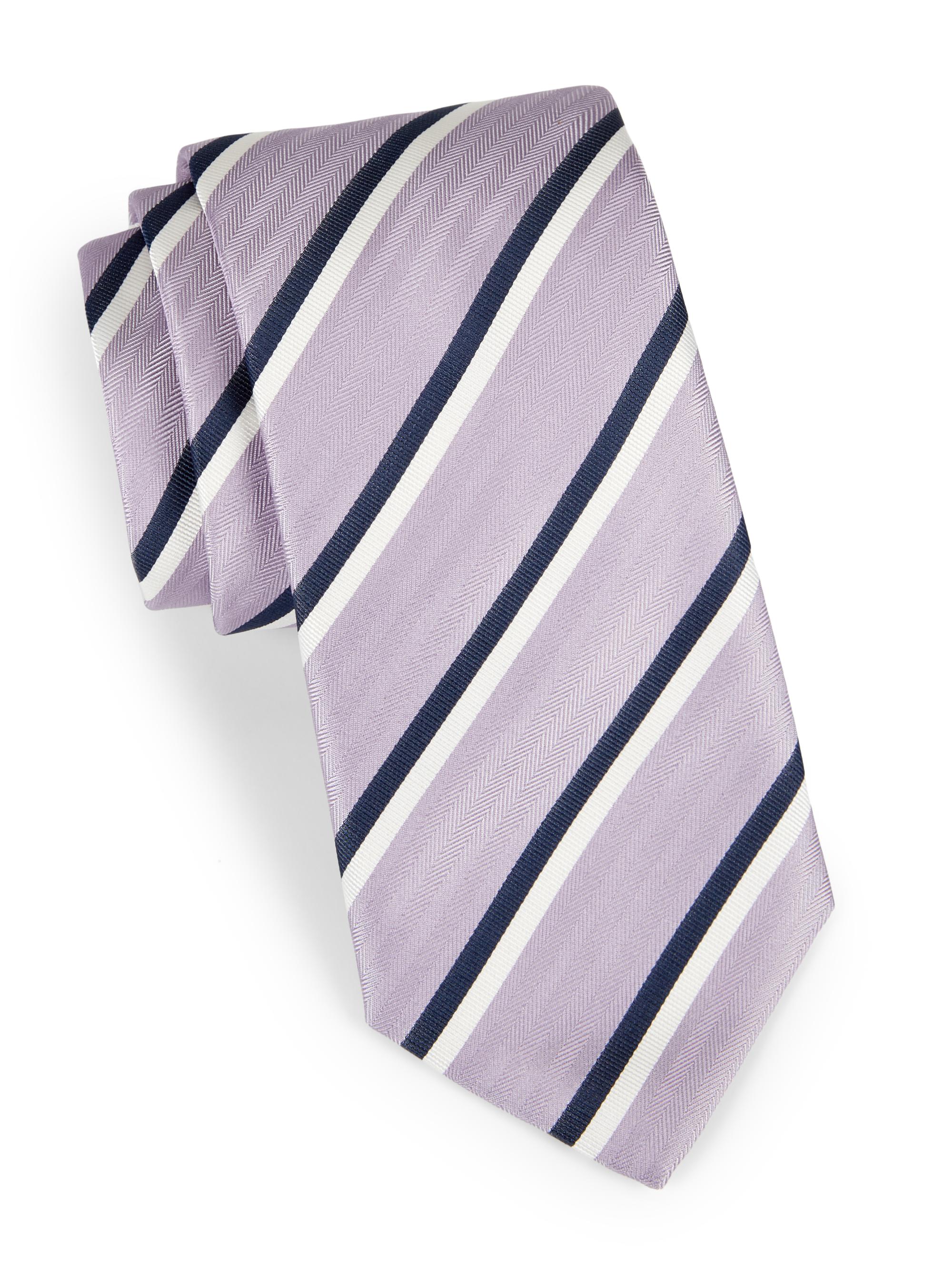Canali Men's Striped Silk Tie - Light Purple