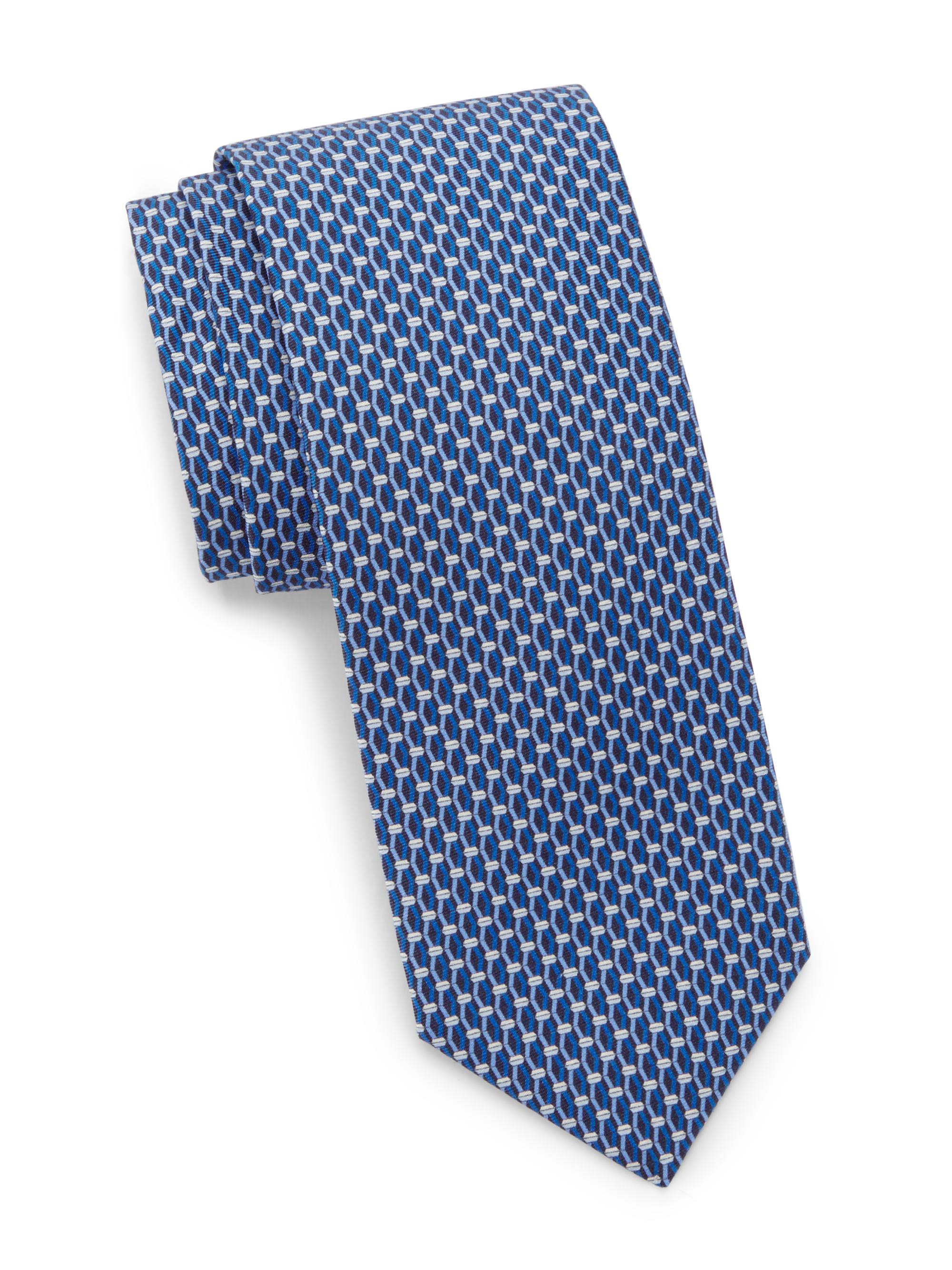 Canali Men's Geometric Silk Tie - Blue