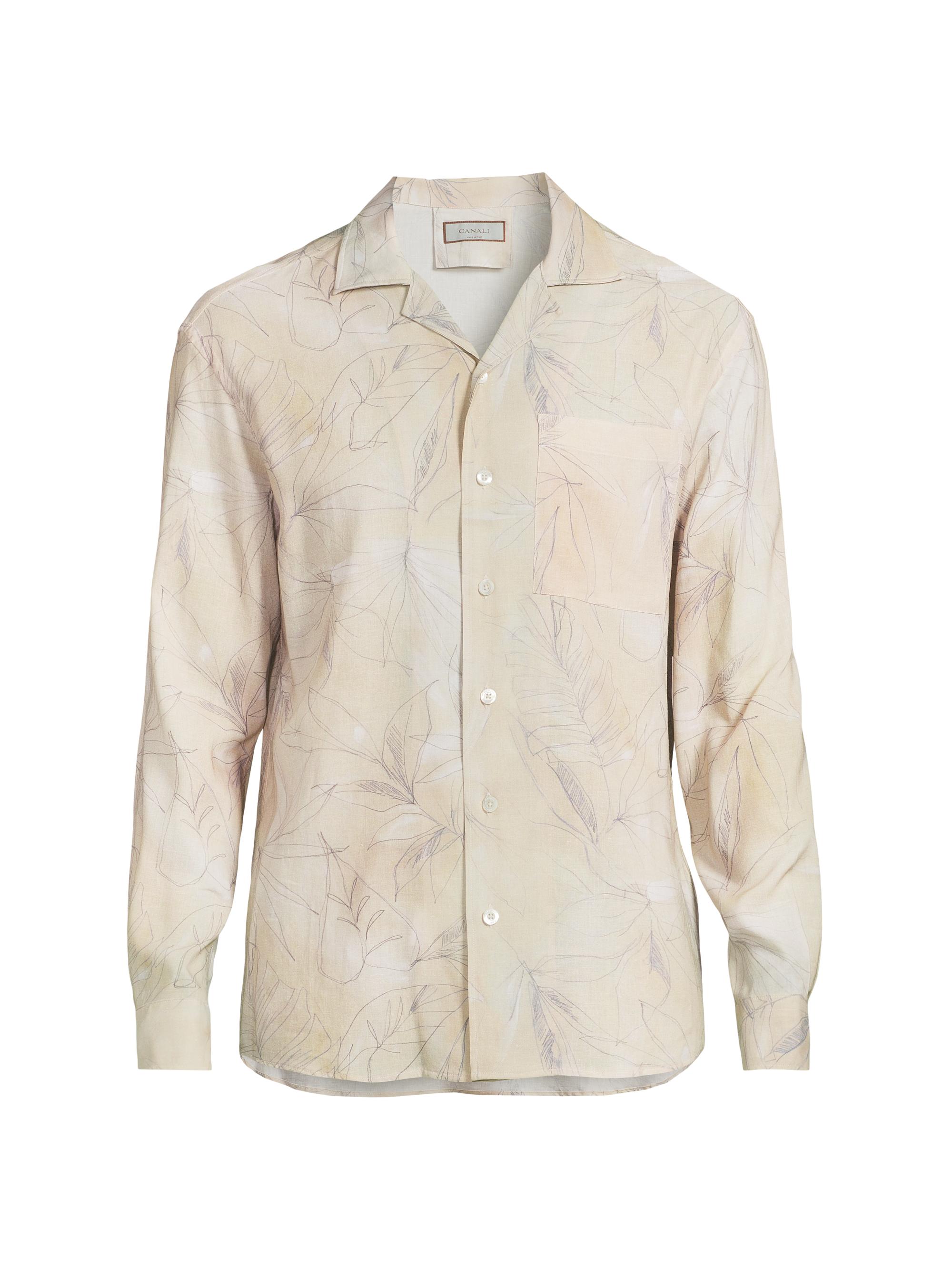 Canali Men's Leaf-Print Button-Front Shirt - Tan
