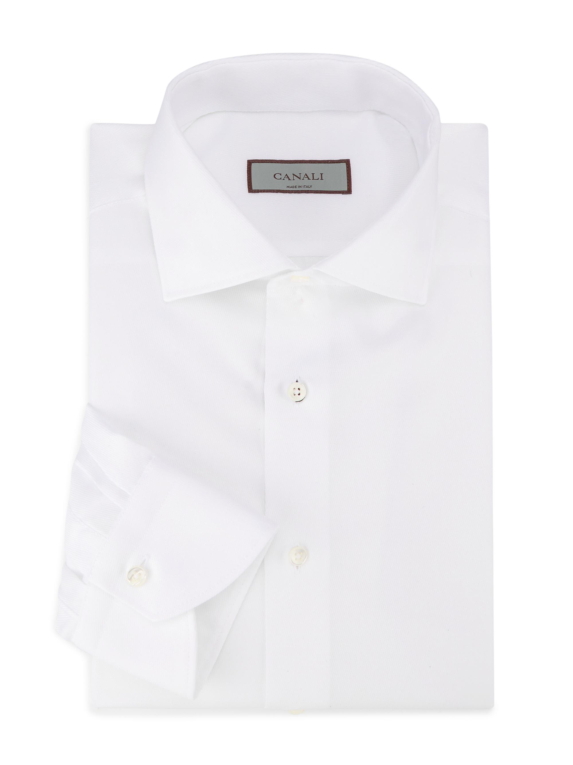 Canali Men's Diagonal Twill Solid Dress Shirt - White