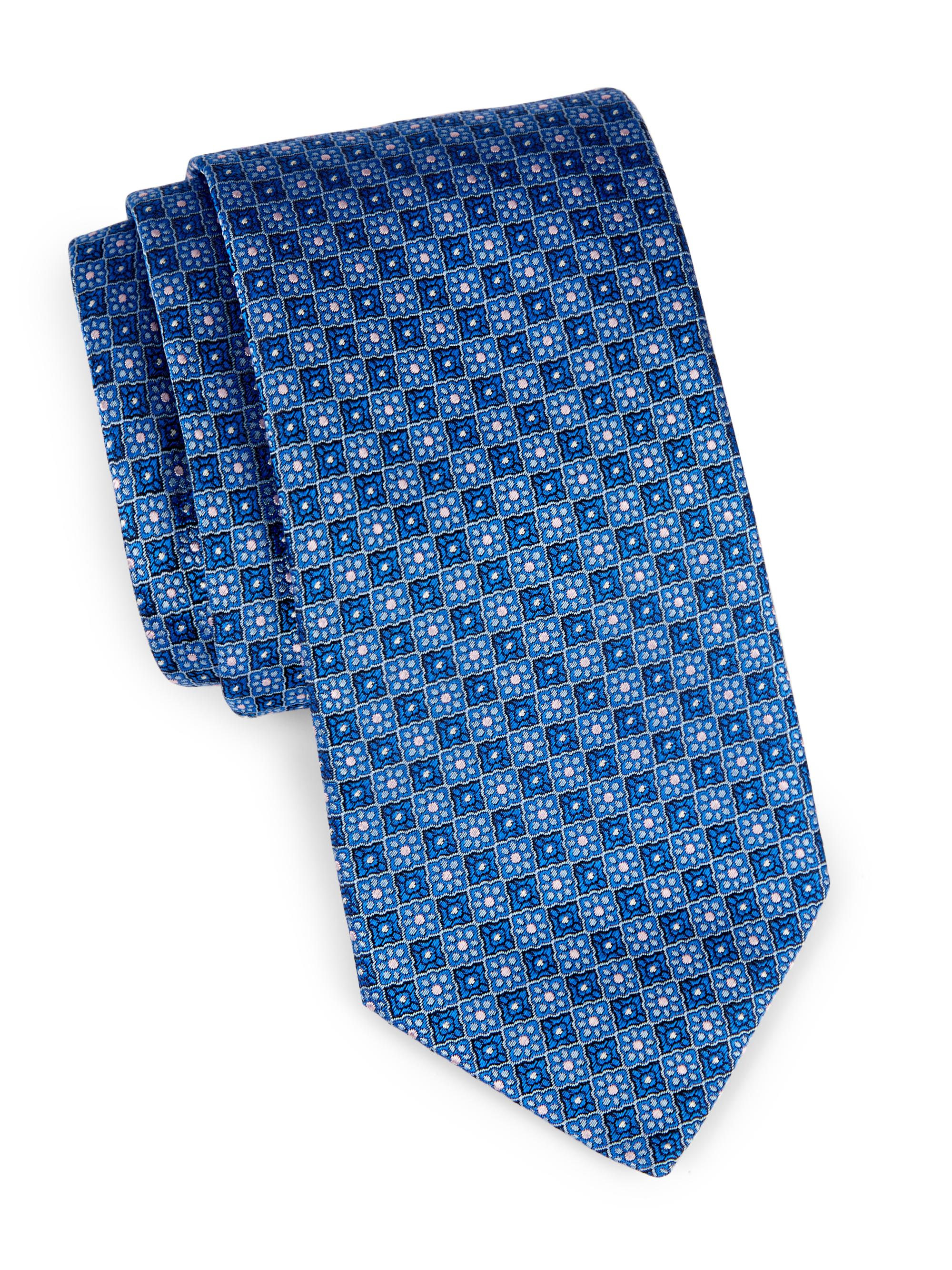 Canali Men's Micro Floral Silk Tie - Blue