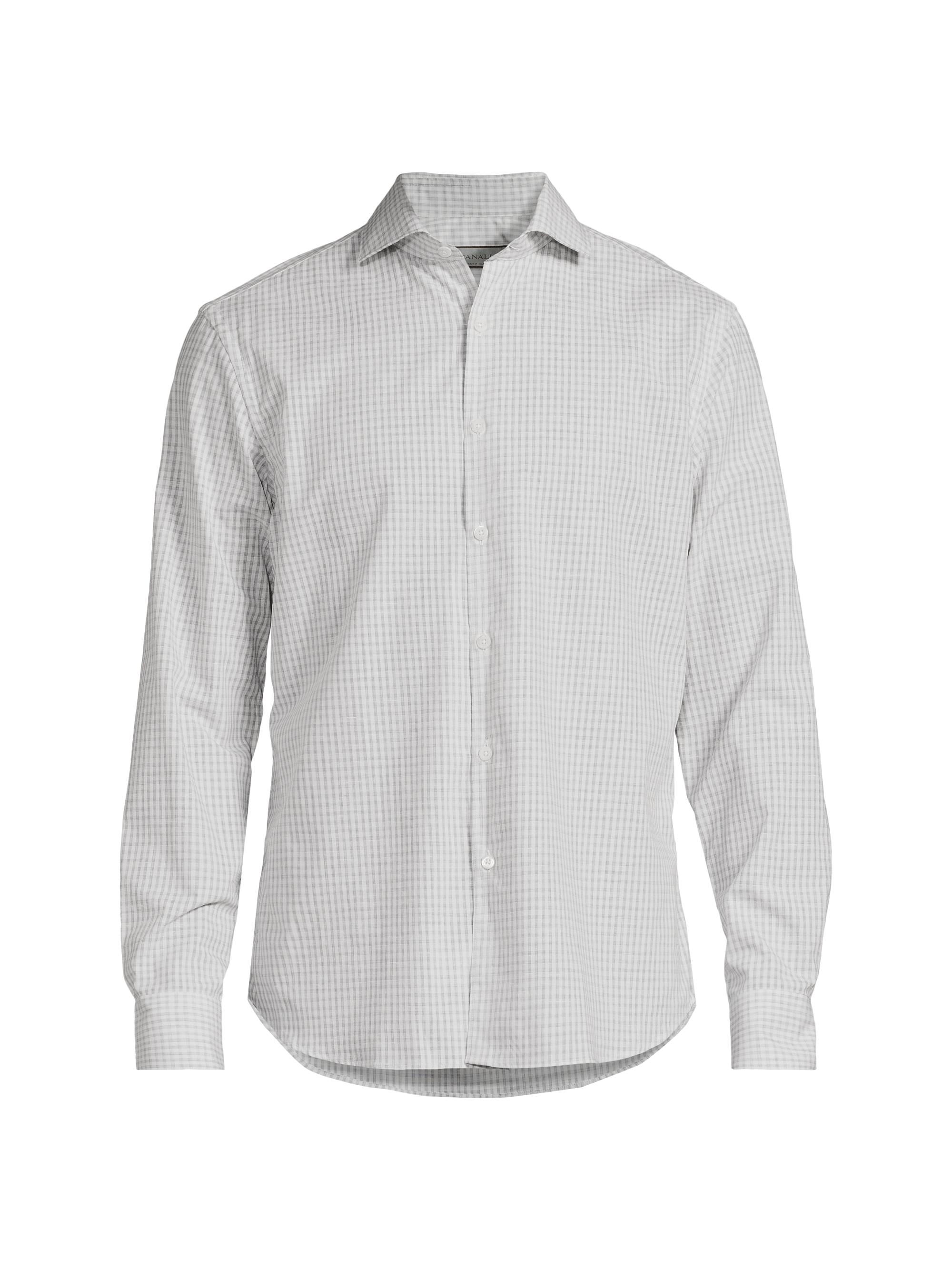 Canali Men's Gingham Cotton-Linen Button-Front Shirt - Light Grey