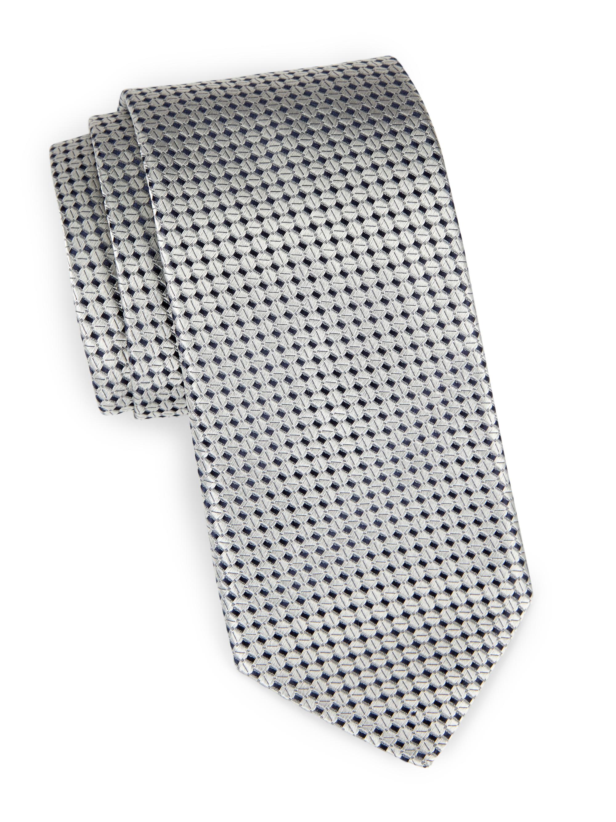 Canali Men's Neat Geometric Silk Tie - Silver