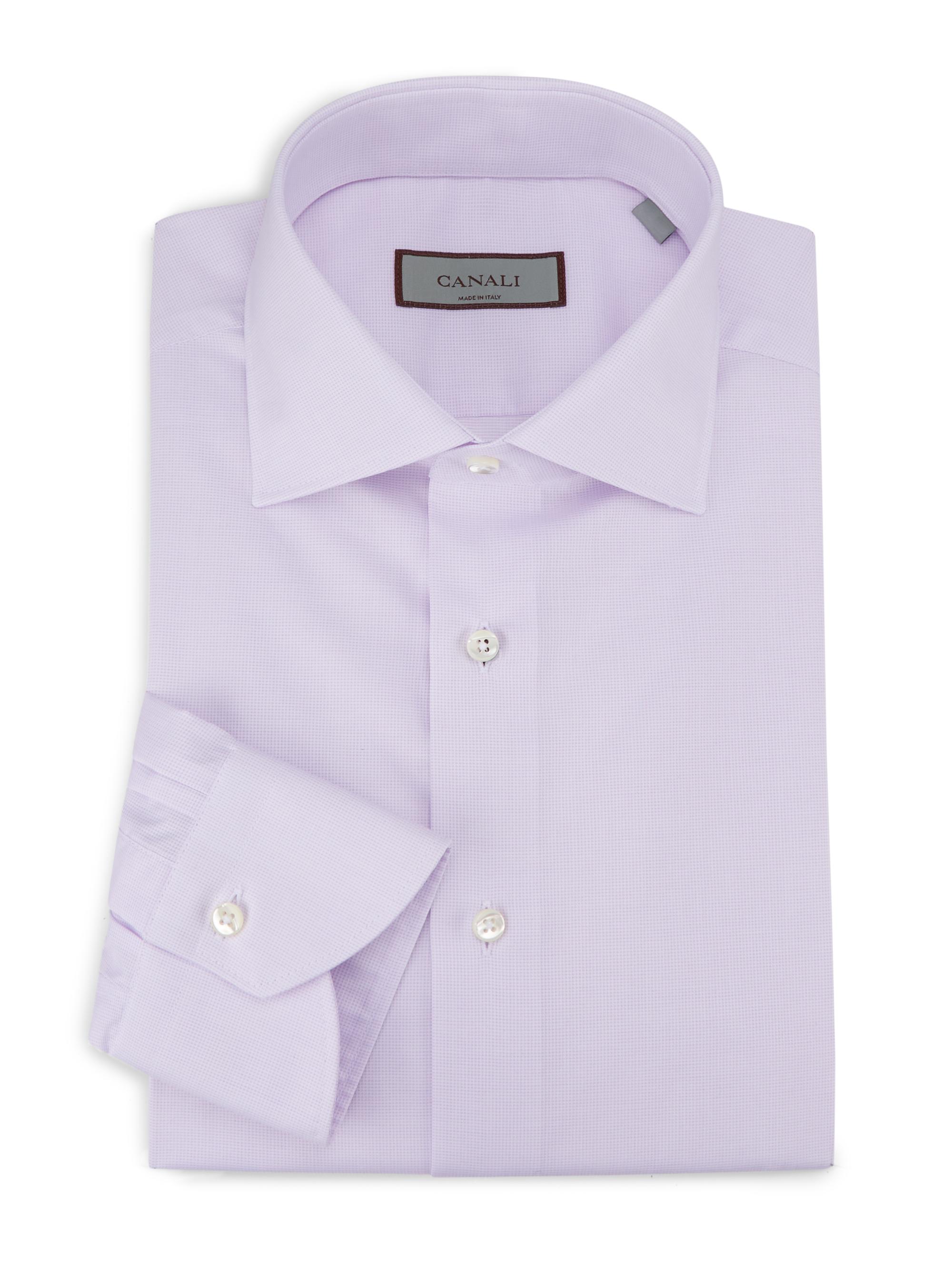 Canali Men's Textured Cotton Dress Shirt - Light Pink