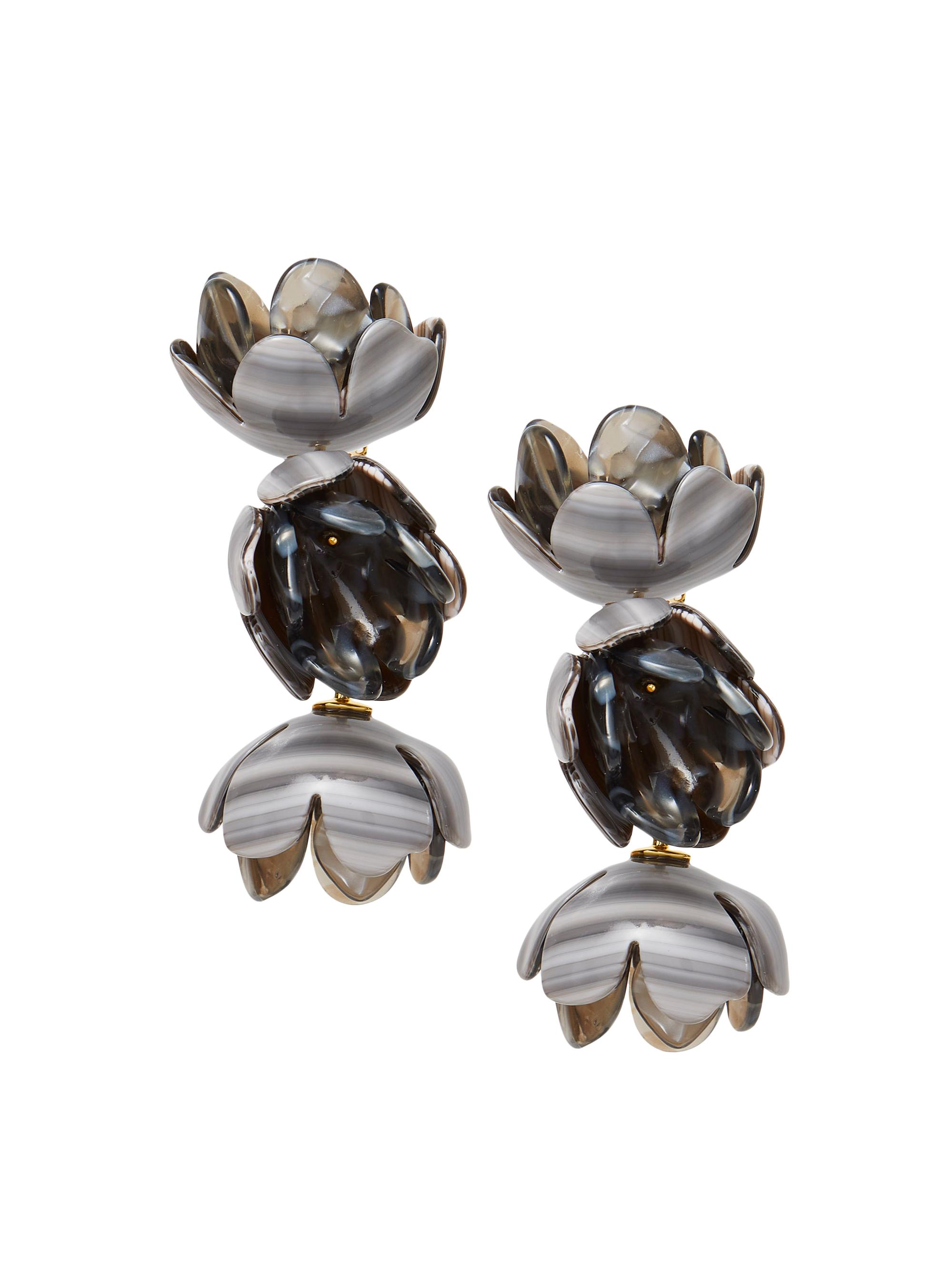 Lele Sadoughi Women's Rose Petal Triple Drop 14K-Gold-Plated & Acetate Clip-On Earrings - Charcoal Stripe