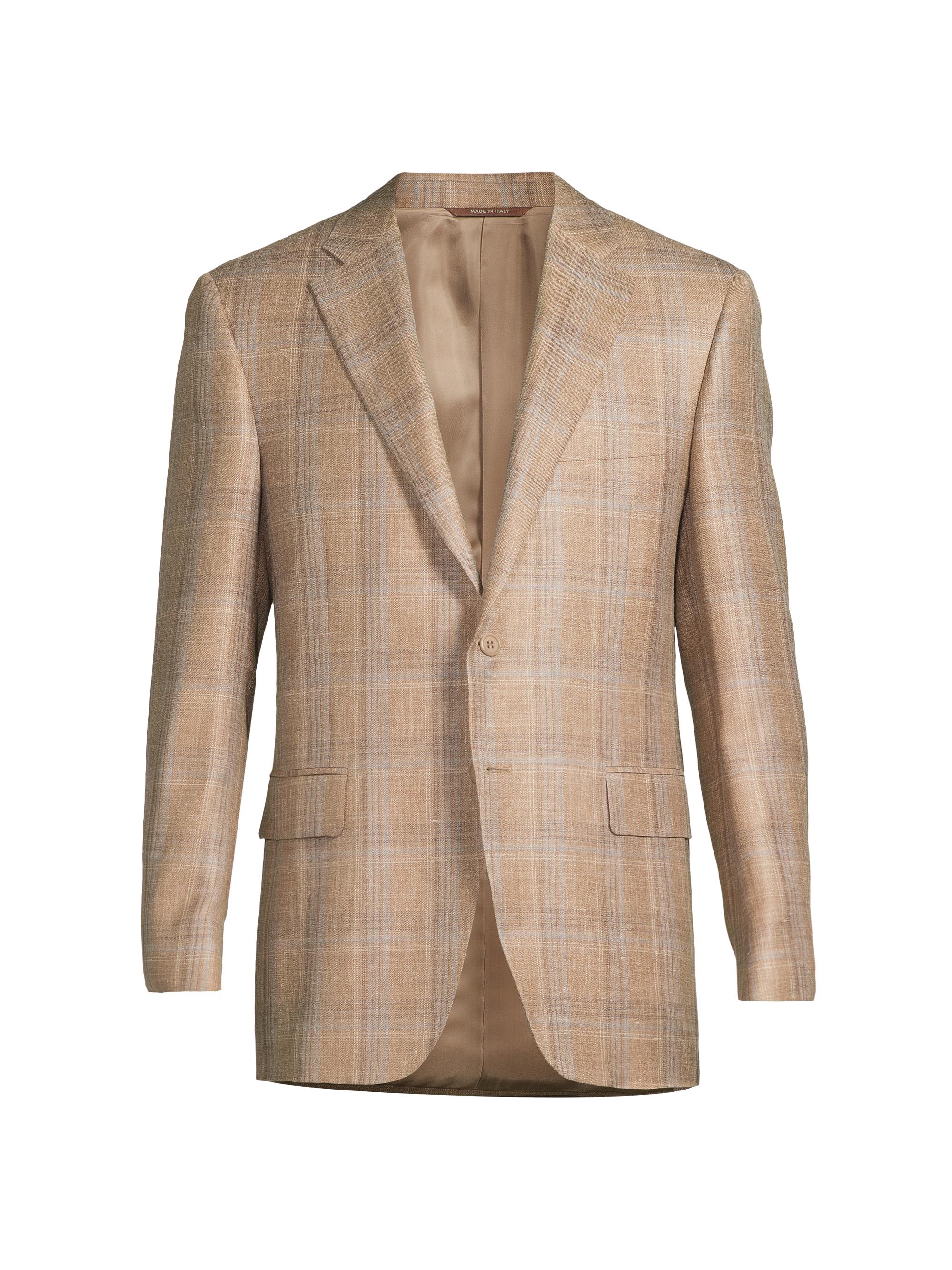Canali Men's Plaid Wool-Silk-Linen Classic-Fit Sportcoat - Tan