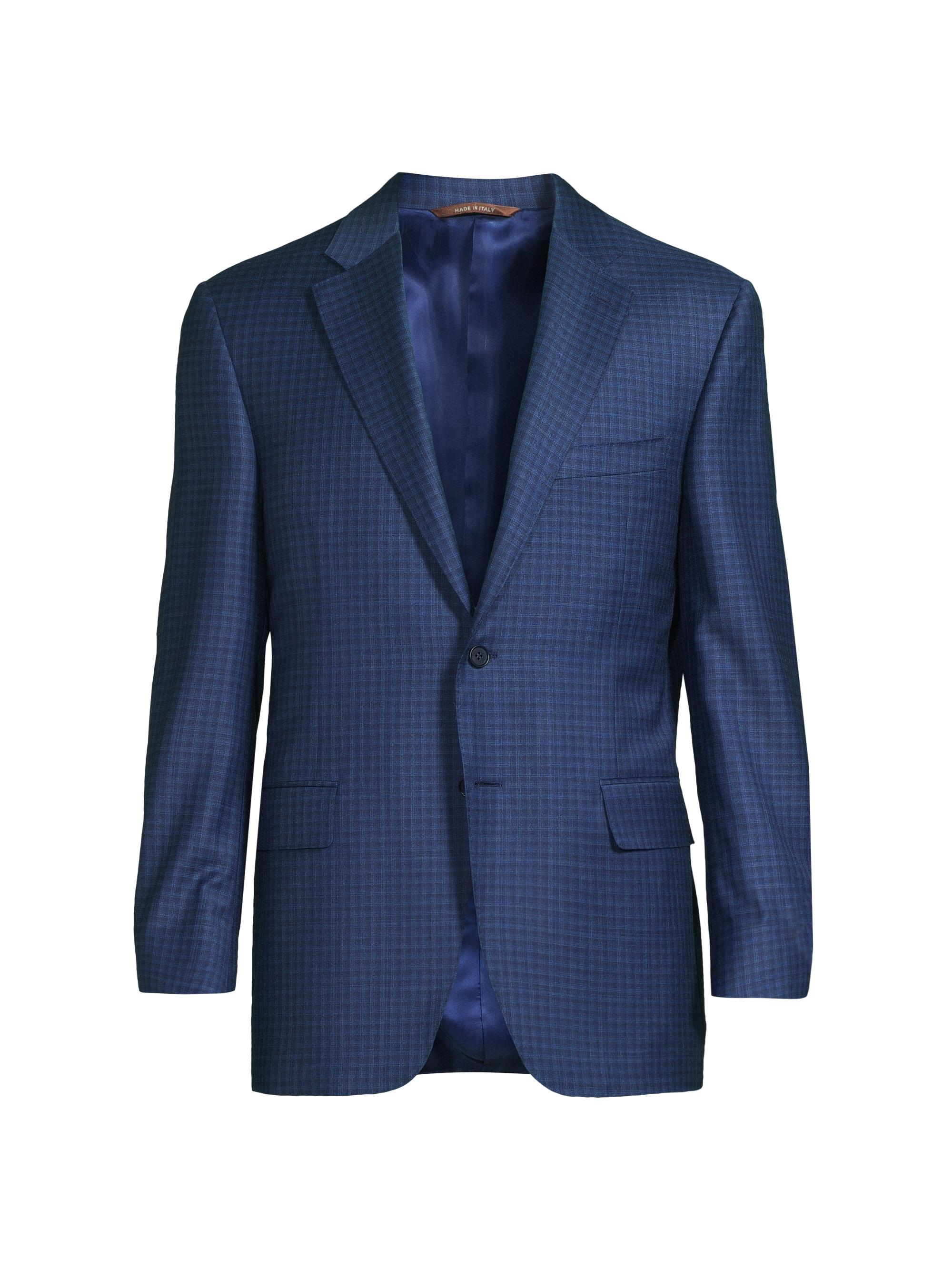 Canali Men's Micro-Plaid Wool Business Sport Coat - Blue