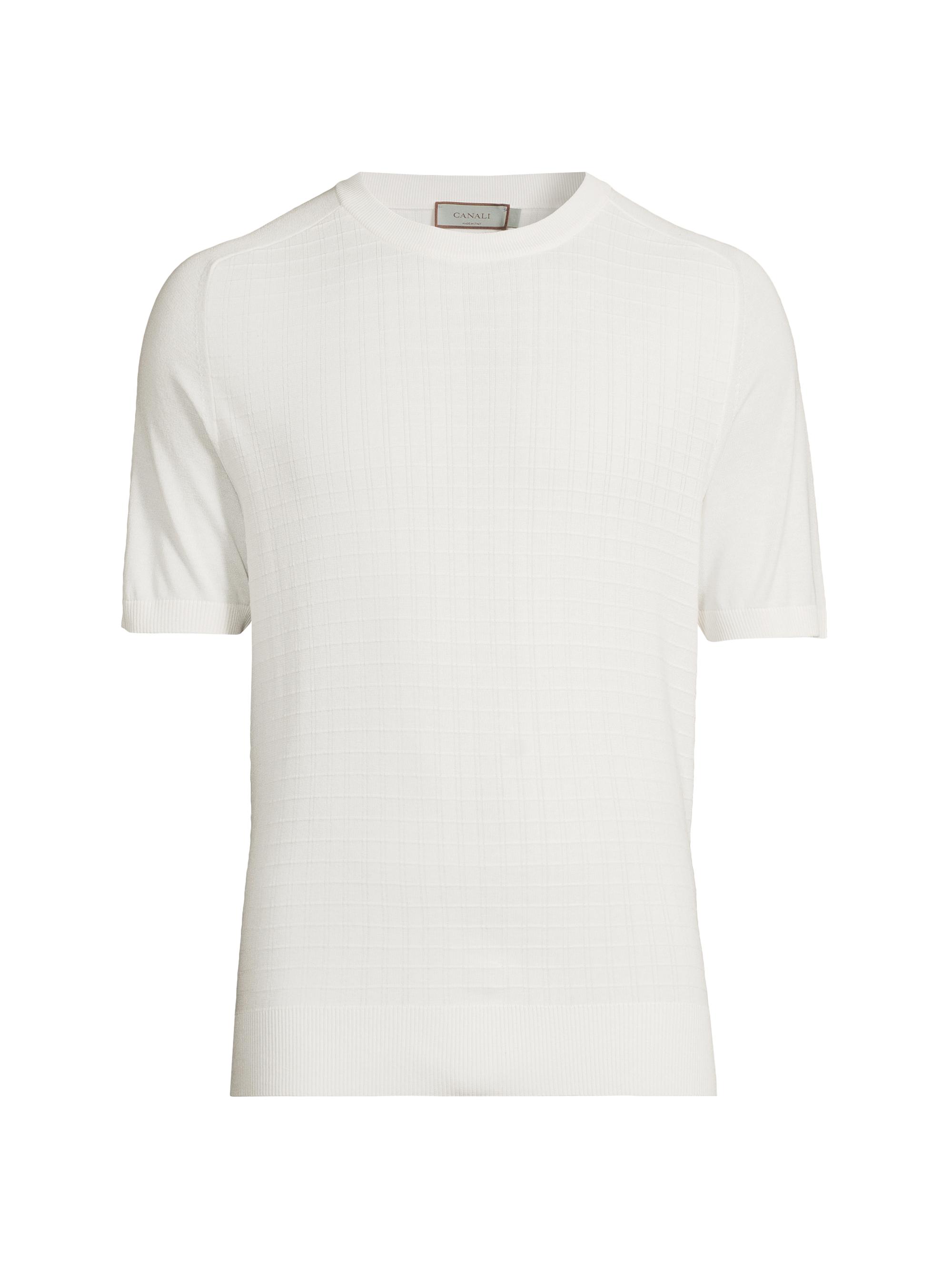 Canali Men's Silk-Cotton Textured Grid T-Shirt - White