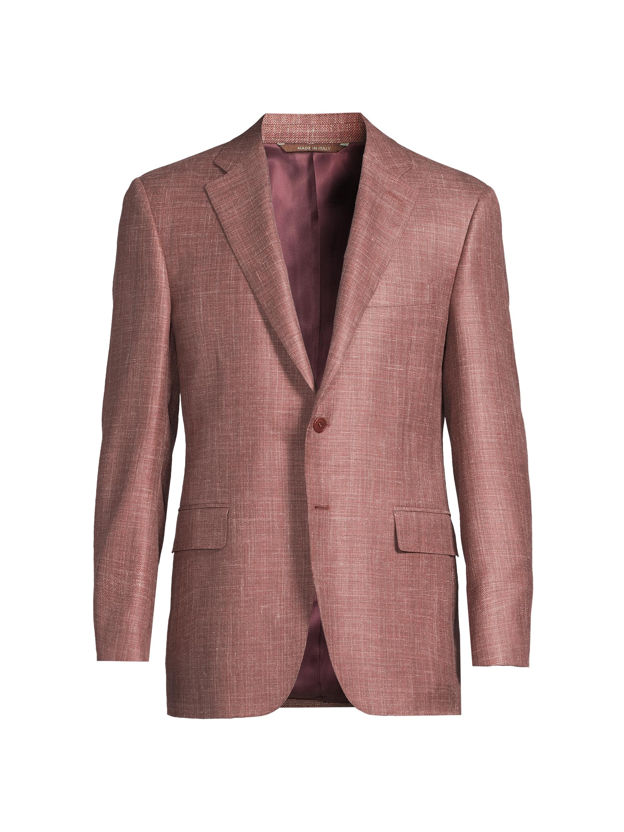 Canali Men's Solid Textured Wool-Silk-Linen Sport Coat - Dark Pink