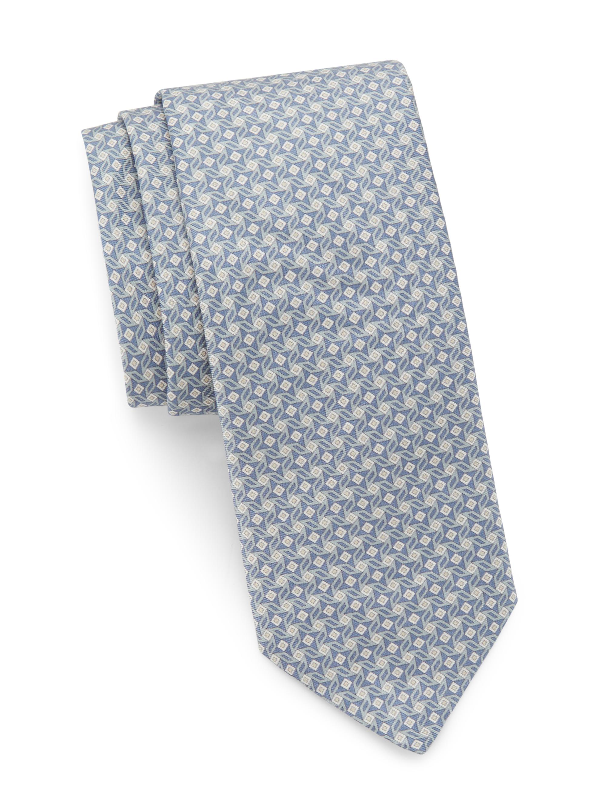 Canali Men's Printed Geometric Silk Tie - Light Blue