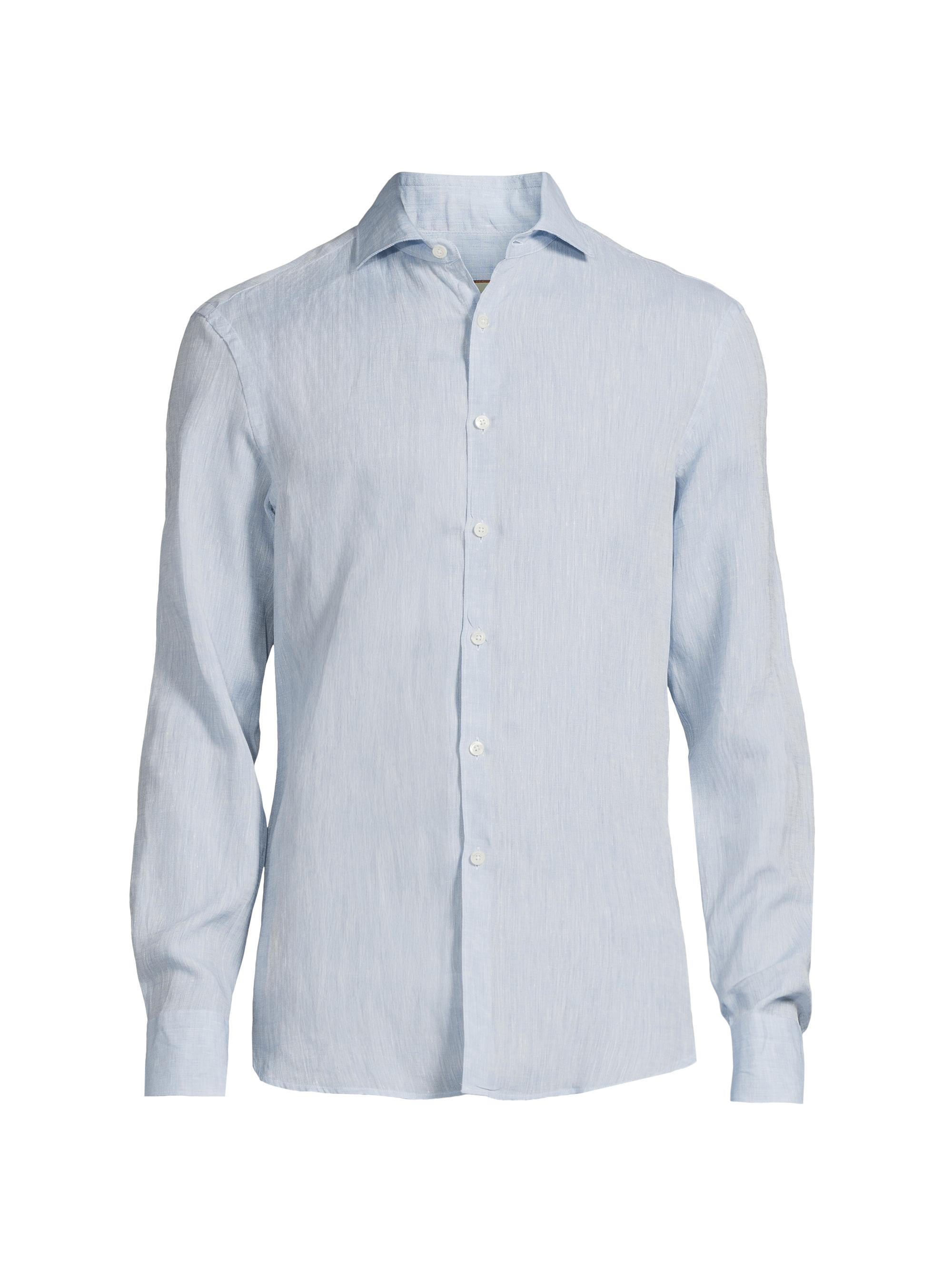 Canali Men's Linen Sport Shirt - Light Blue