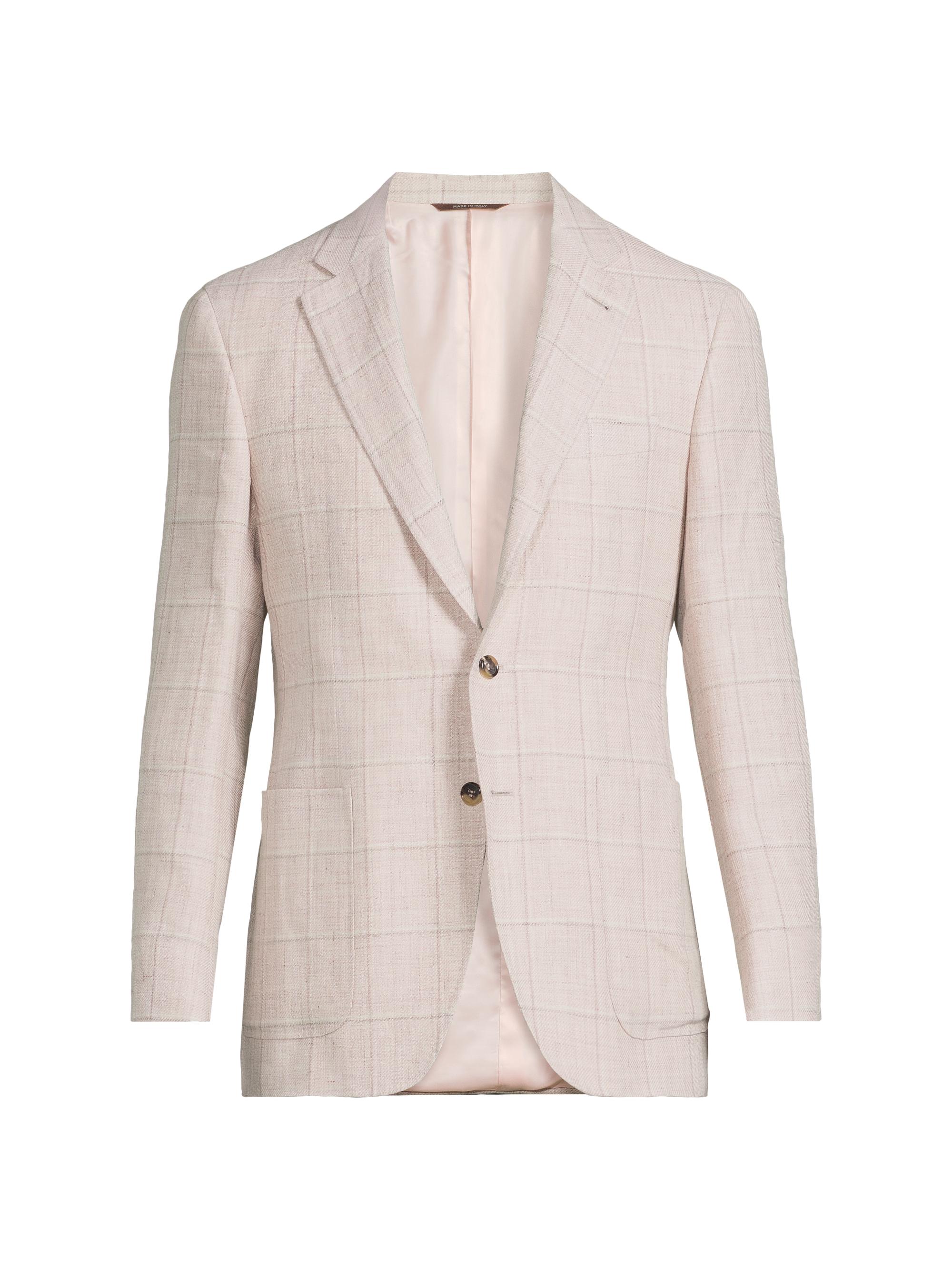 Canali Men's Windowpane Linen-Wool Sportcoat - Light Pink