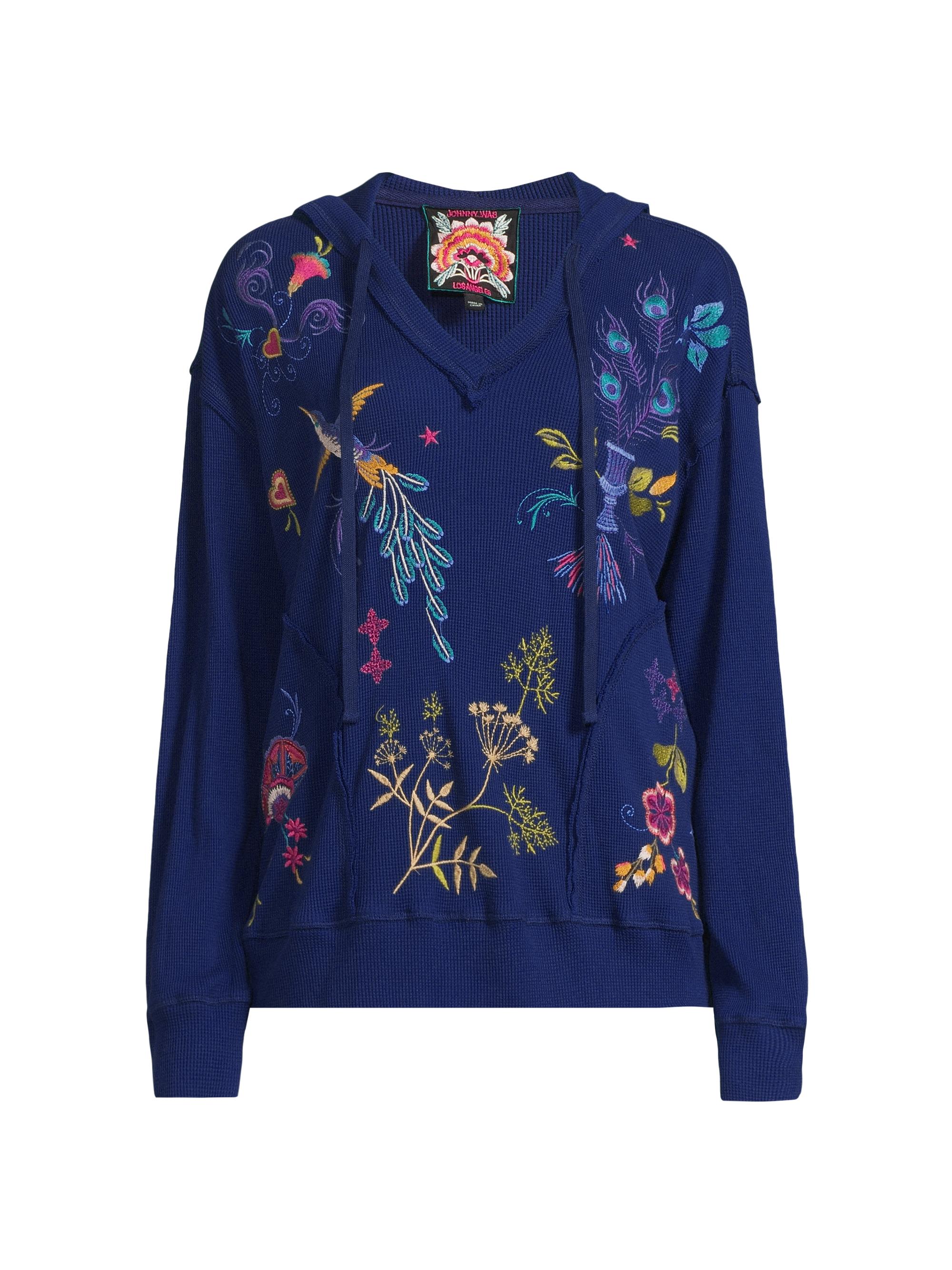 Johnny Was Women's Ariela Relaxed Thermal Hooded Sweater - Beacon Blue