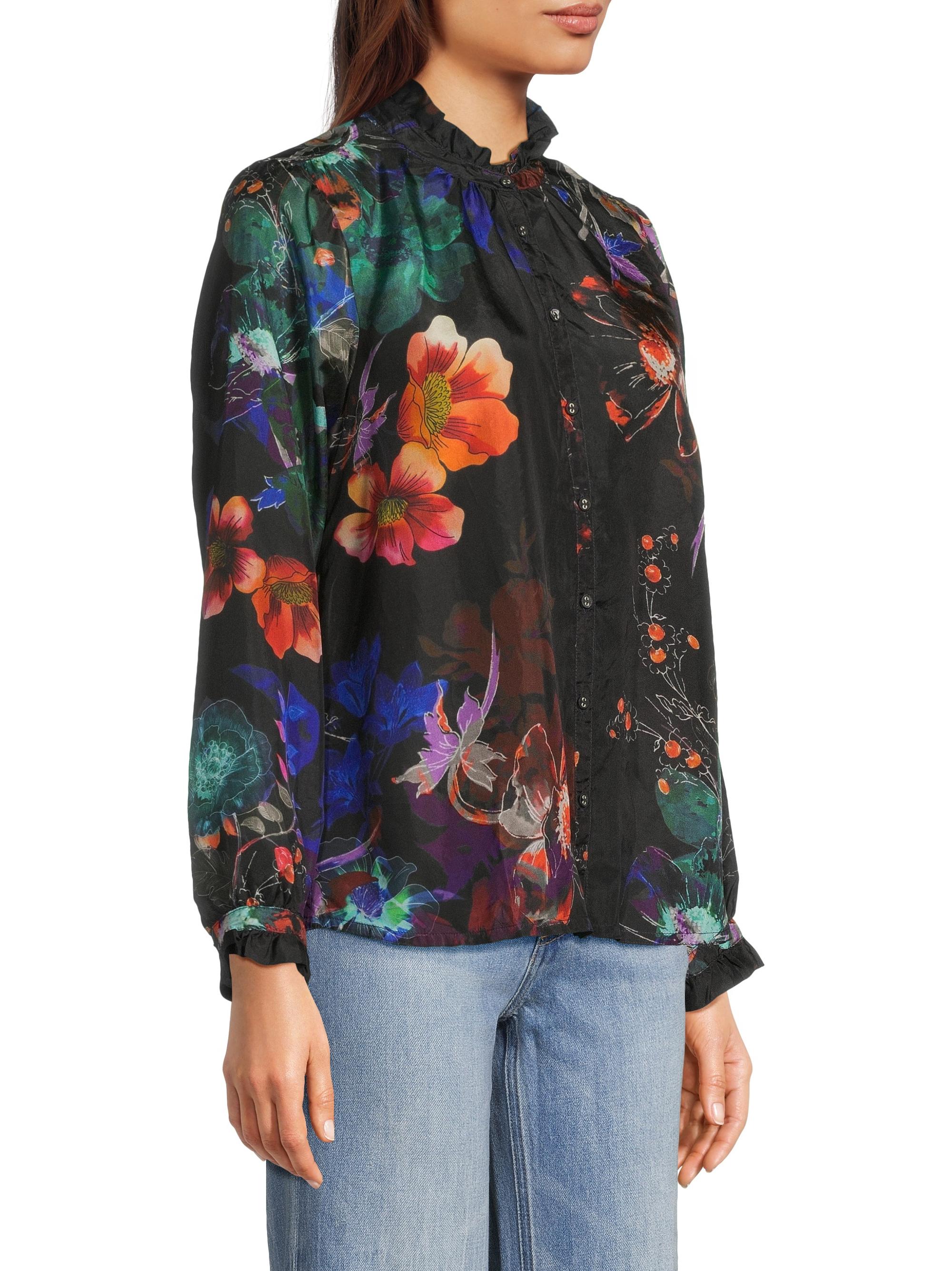 Johnny Was Jolene Floral Silk Ruffled Blouse | Saks Fifth Avenue