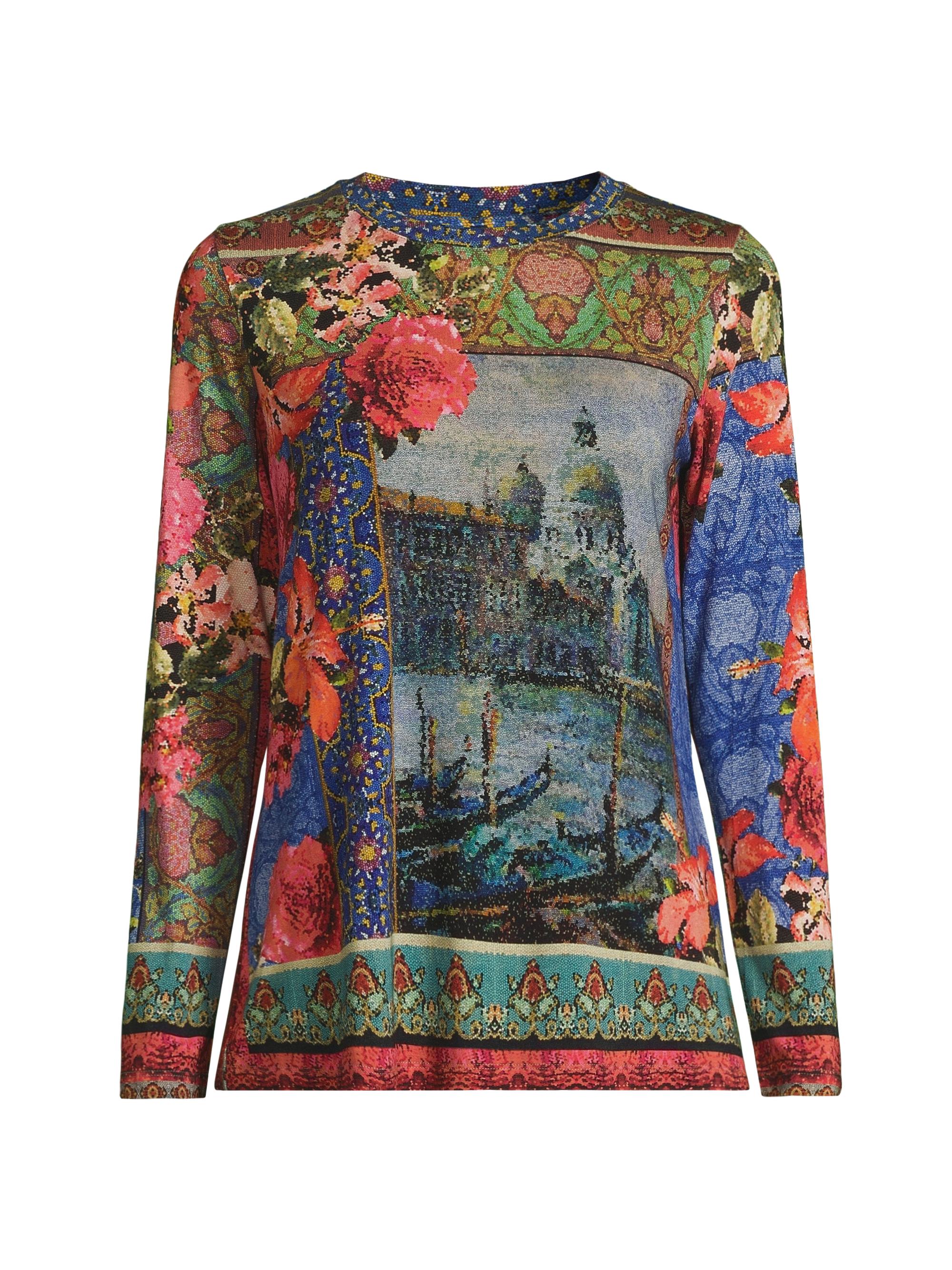 Johnny Was Women's The Janie Favorite Abstract Crewneck T-Shirt - Grand Canel Scarf Print