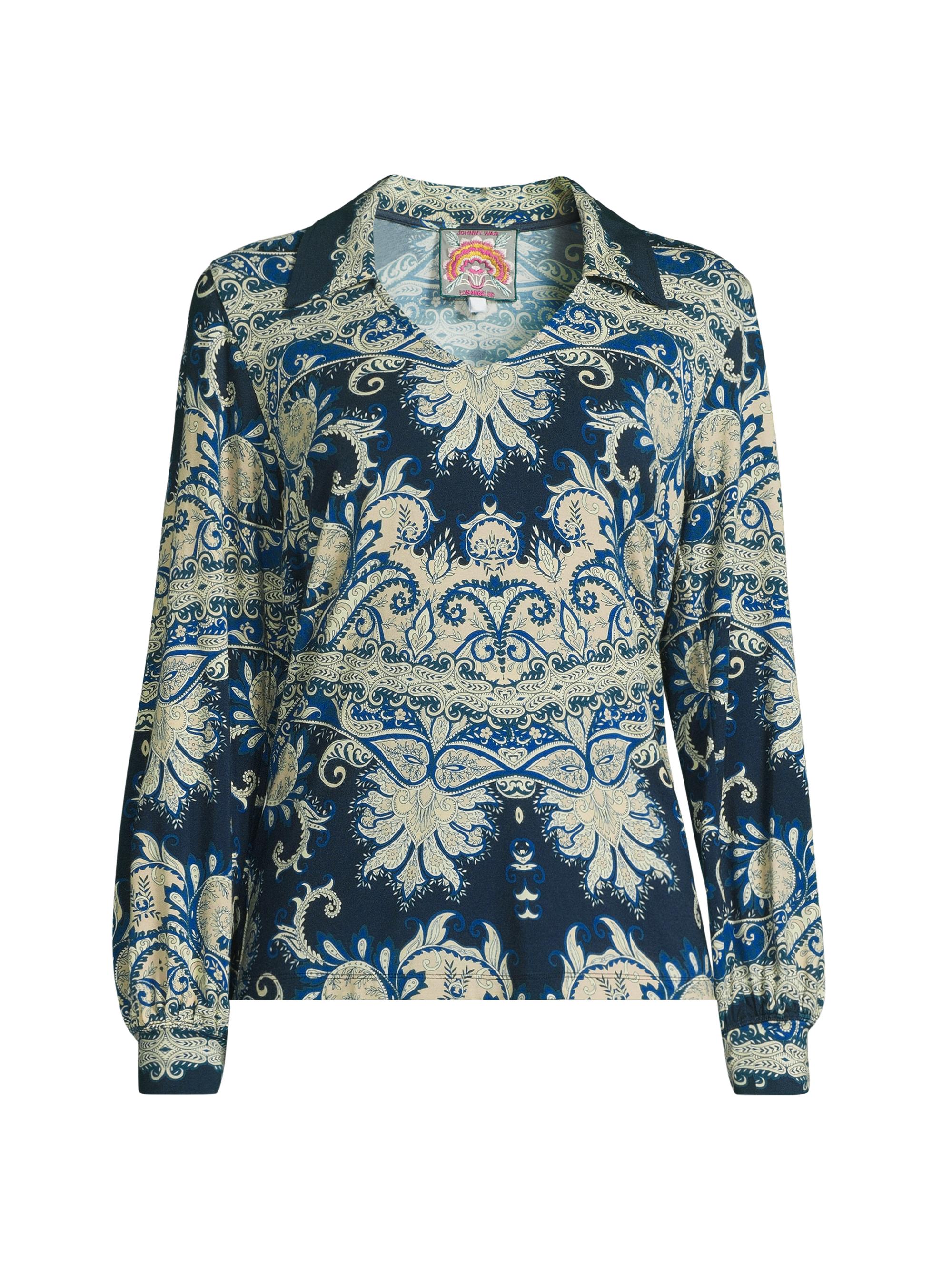 Johnny Was Women's The Janie Favorite Paisley Puff-Sleeve Polo Shirt - Roman Paisey Scarf Print