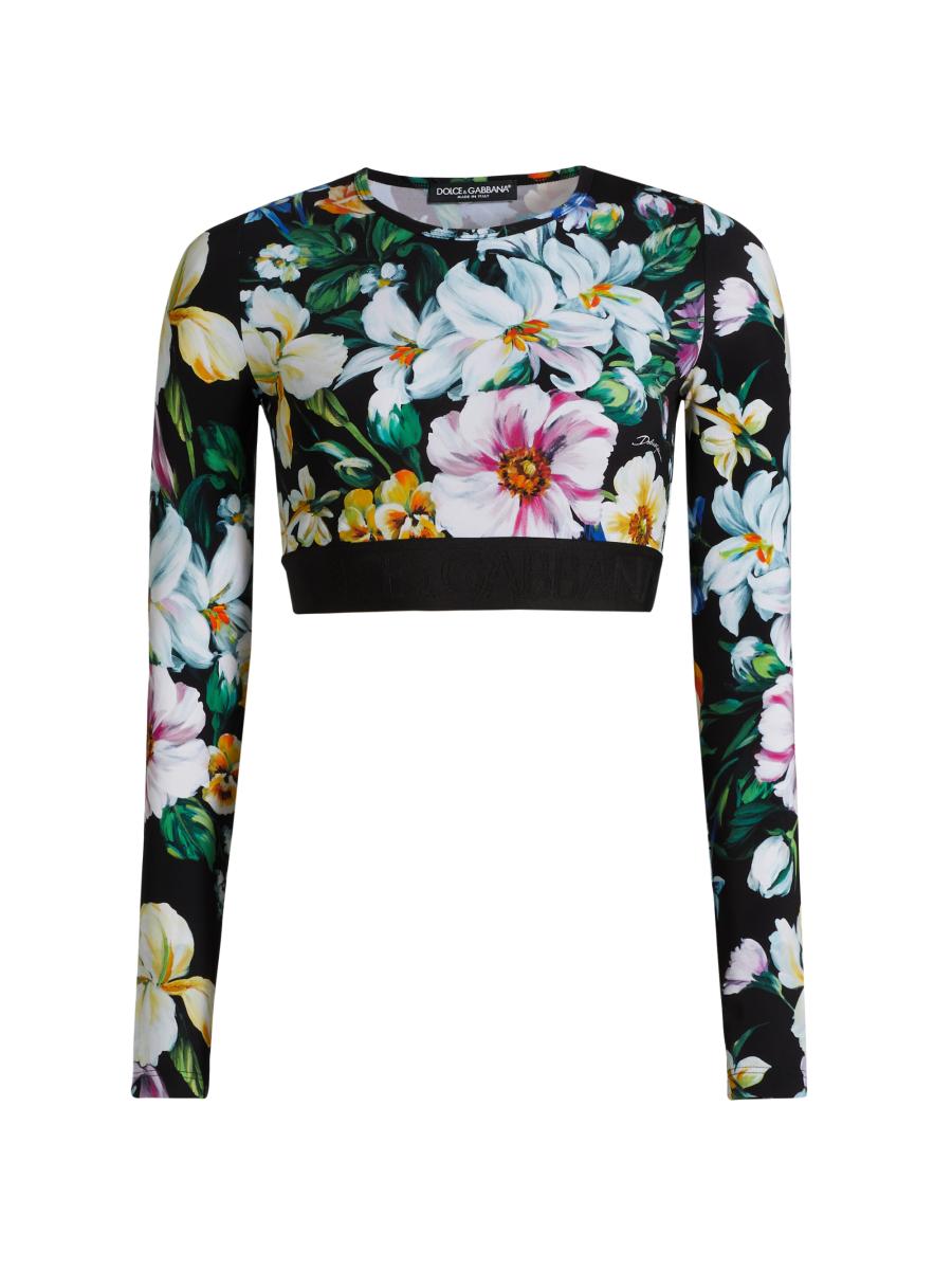 極美品☆DOLCE&GABBANA☆シルク アンサンブル 花柄バラ 黒サイズ36 Dolce&Gabbana Mixed Floral Crop Top | Saks Fifth Avenue