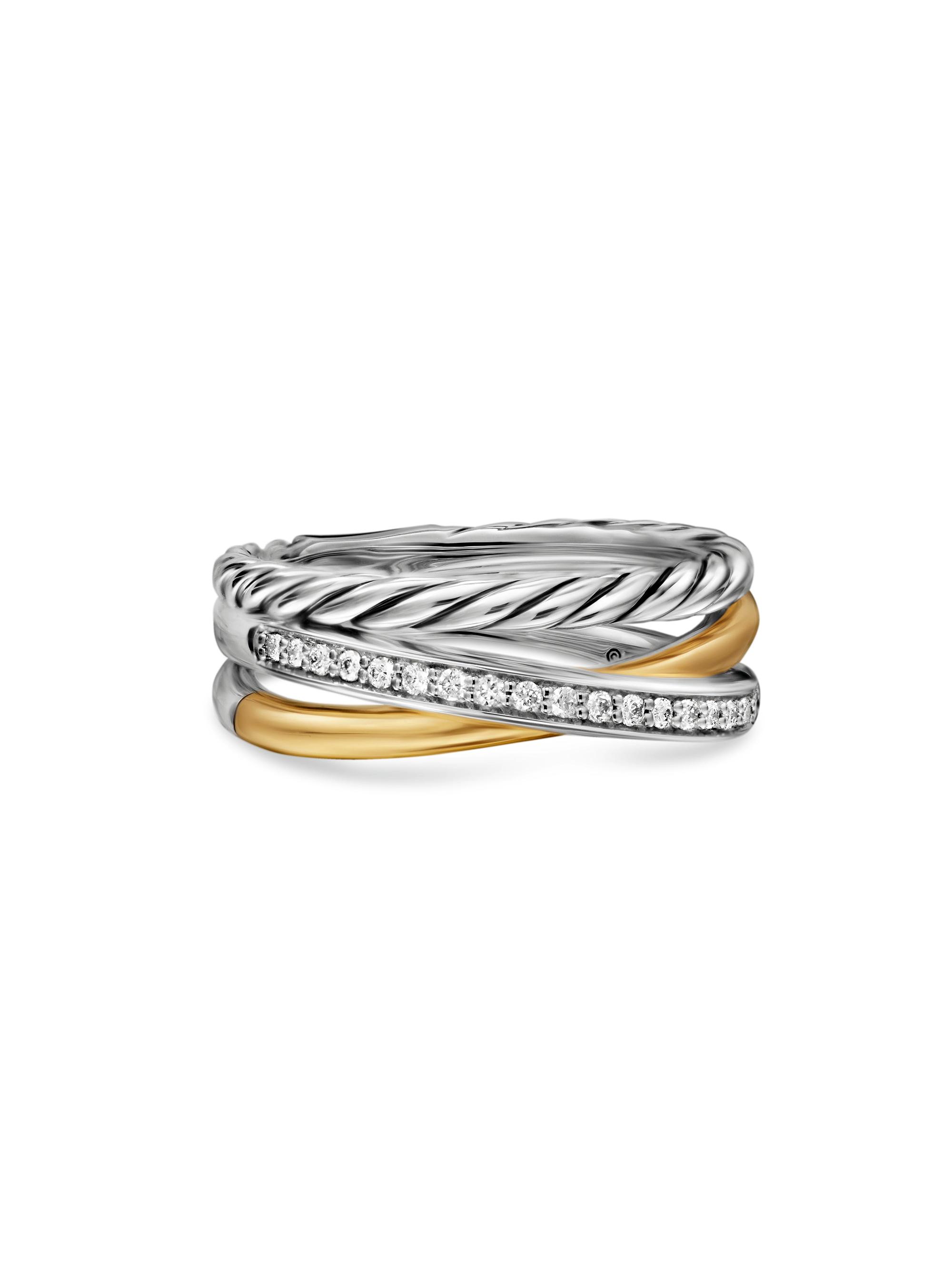 David Yurman Women's Crossover Three Row Ring in Sterling Silver - Diamond