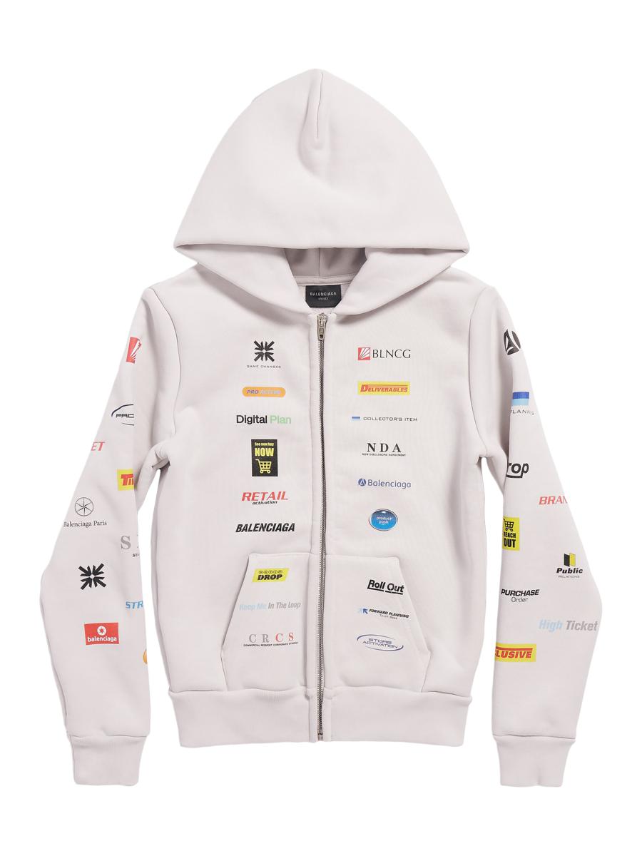Balenciaga Business English Zip-Up Hoodie Small Fit | Saks
