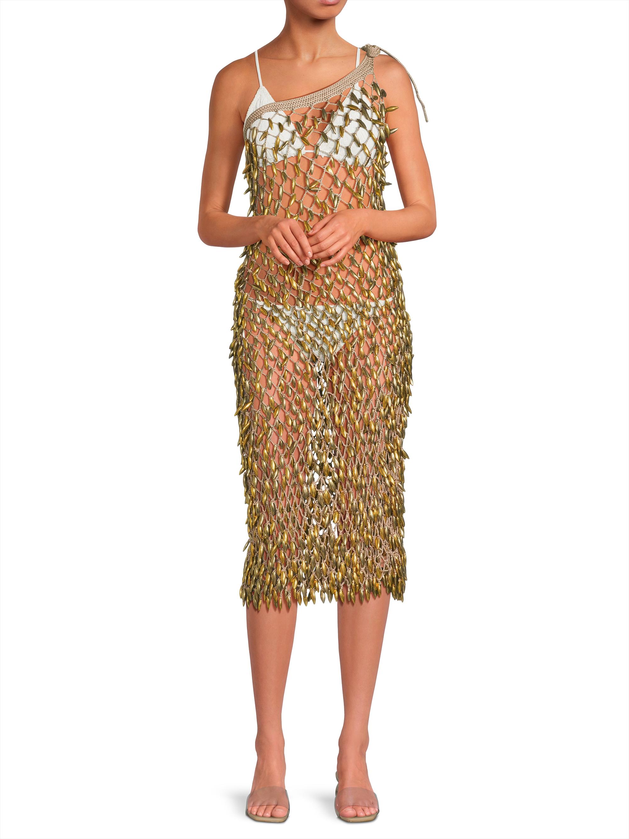 white christmas dresses Bydee Nammos Crochet Mini Dress in Zesti, Size XL main image 0