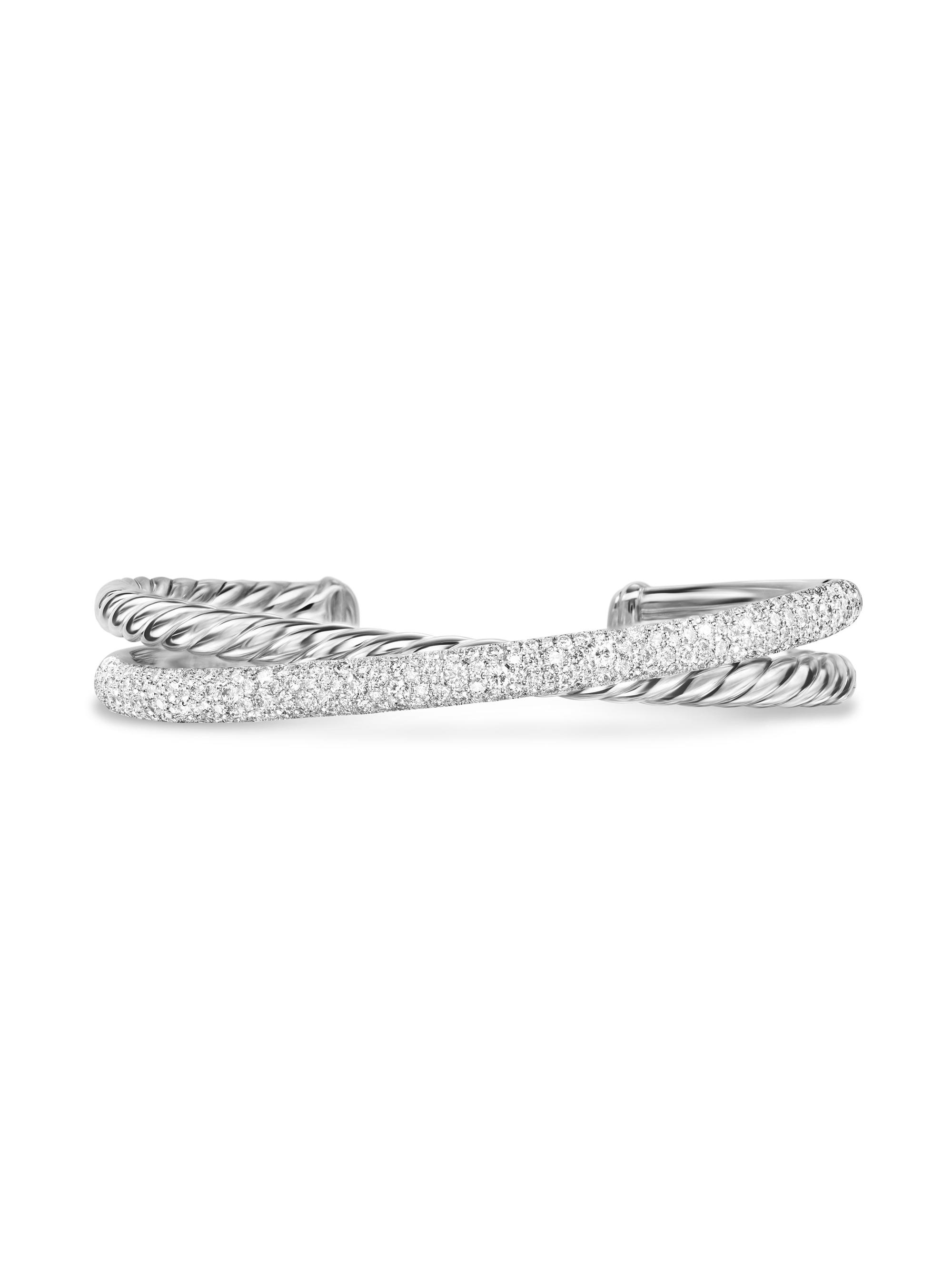 David Yurman Women's Pavé Crossover Two Row Cuff Bracelet in Sterling Silver - Silver